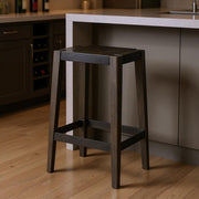 30" Black Iron and Solid Wood Backless Bar Height Bar Chair-0