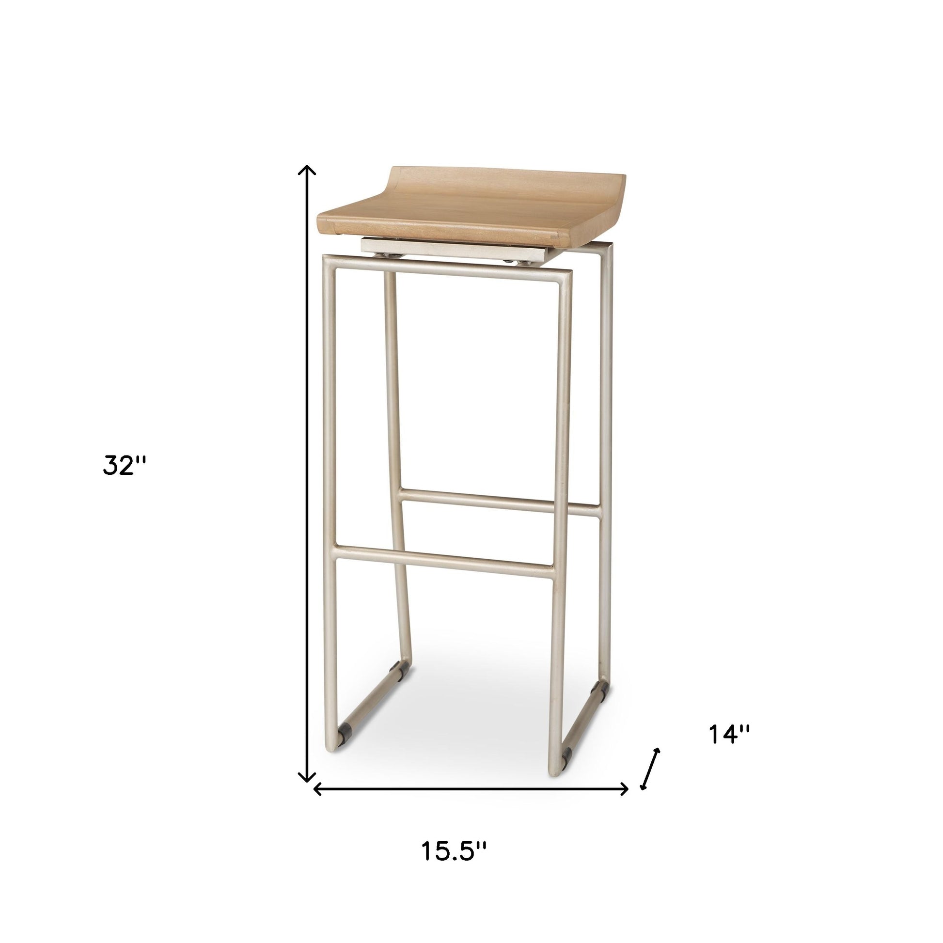 31" Natural and Silver Solid Wood and Iron Low Back Bar Height Bar Chair-4