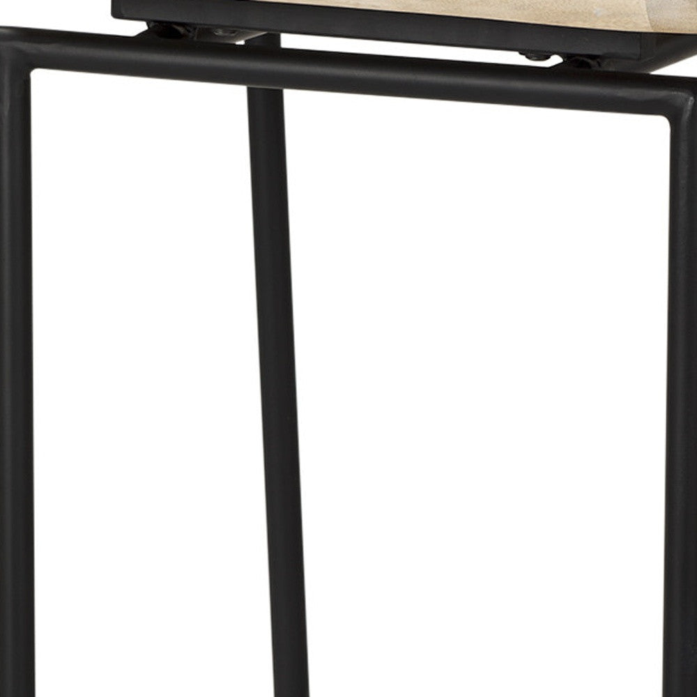 31" Natural and Black Solid Wood and Metal Low Back Bar Height Bar Chair-2