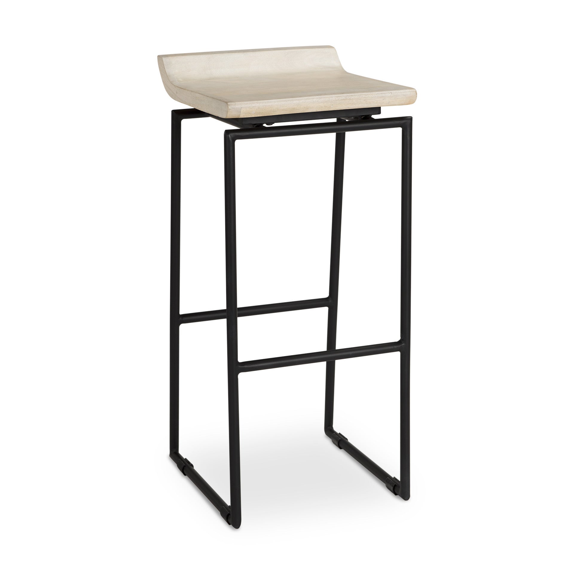 31" Natural and Black Solid Wood and Metal Low Back Bar Height Bar Chair-3