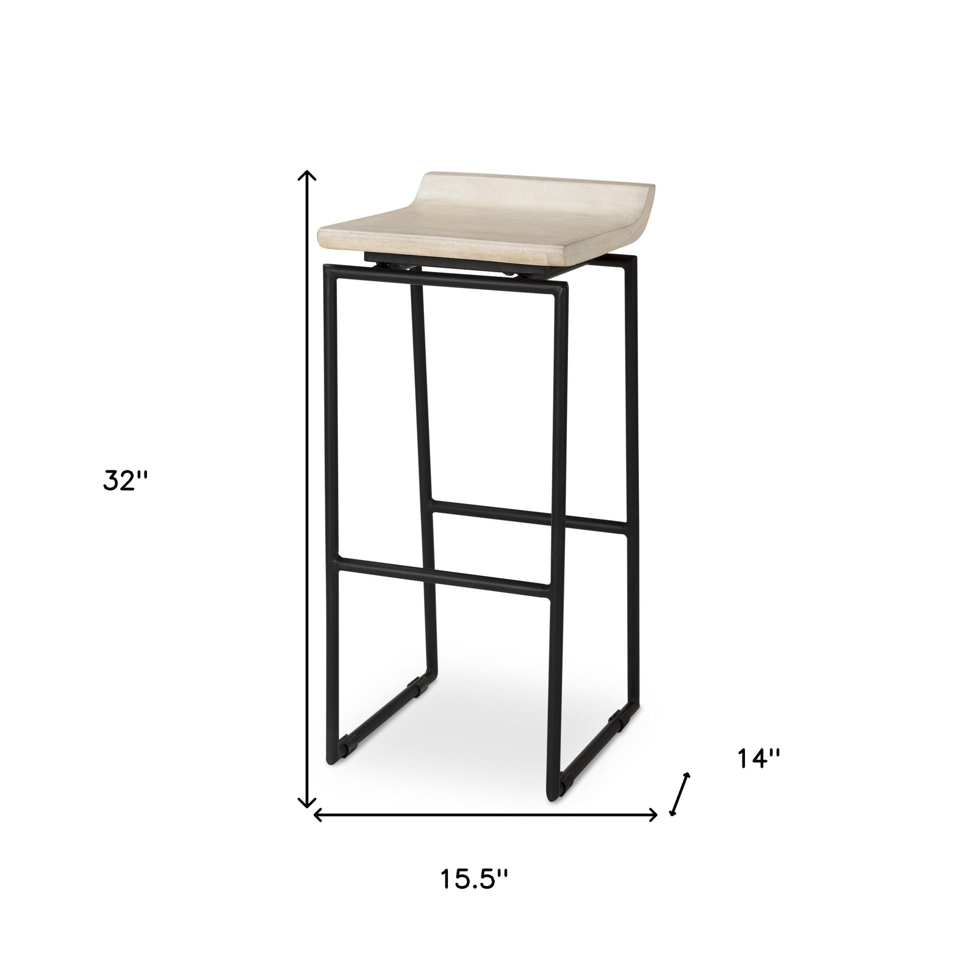 31" Natural and Black Solid Wood and Metal Low Back Bar Height Bar Chair-4