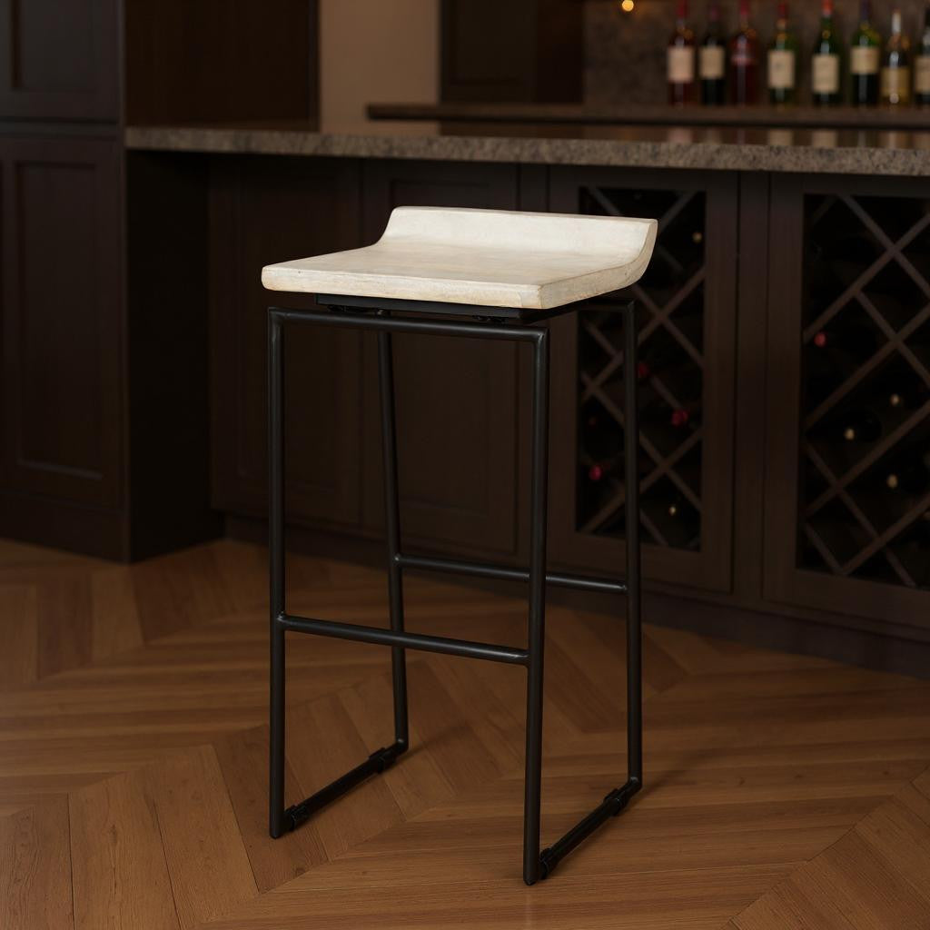 31" Natural and Black Solid Wood and Metal Low Back Bar Height Bar Chair-0
