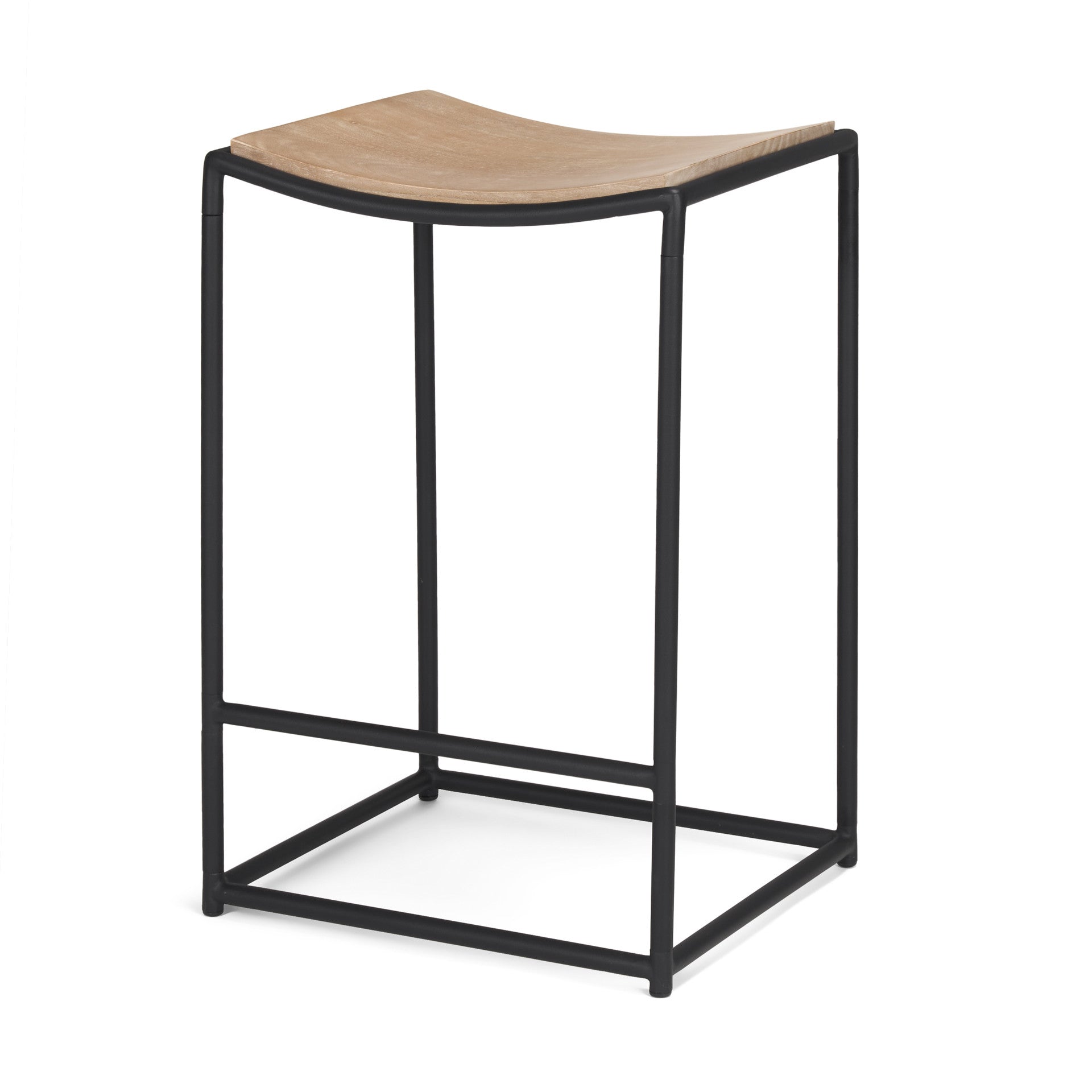 26" Natural and Black Solid Wood and Iron Backless Counter Height Bar Chair-1