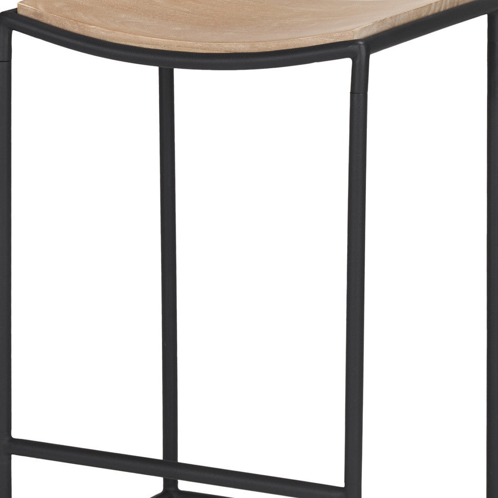 26" Natural and Black Solid Wood and Iron Backless Counter Height Bar Chair-3