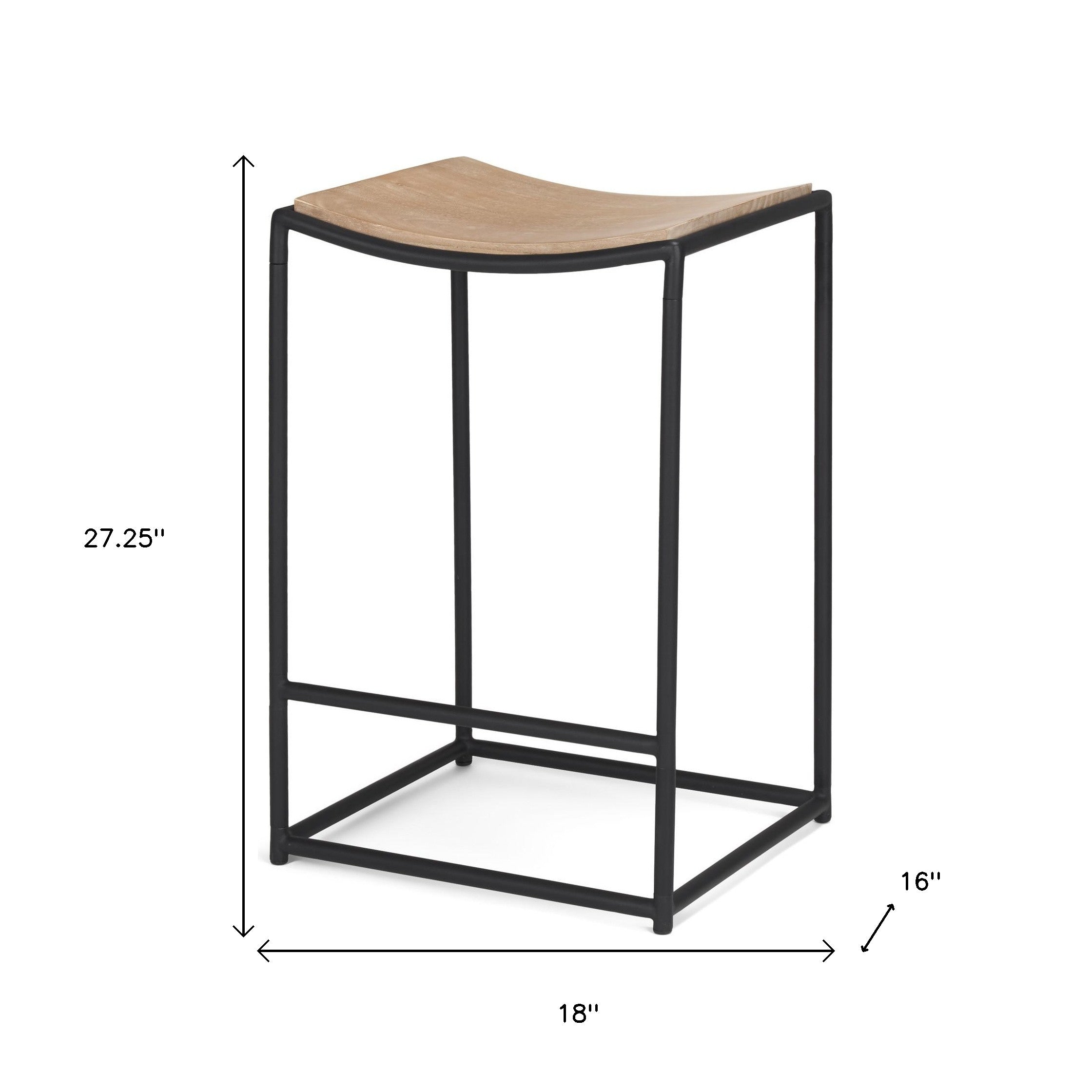 26" Natural and Black Solid Wood and Iron Backless Counter Height Bar Chair-4