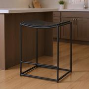 26" Black Solid Wood and Iron Backless Counter Height Bar Chair-0