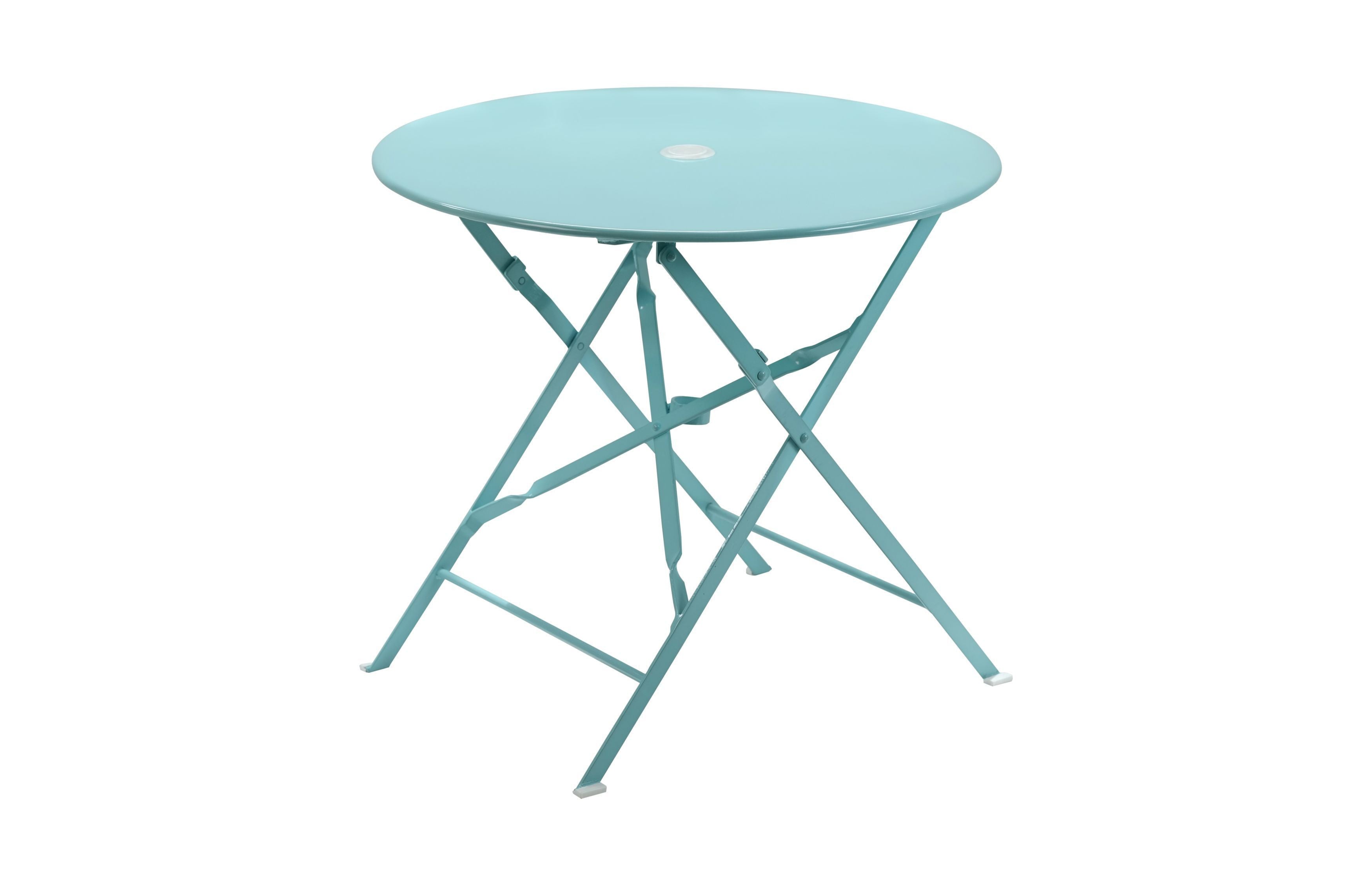30" Aqua Rounded Aluminum Folding Outdoor Bistro Table with Umbrella Hole-Outdoor Tables-DECOROLALA