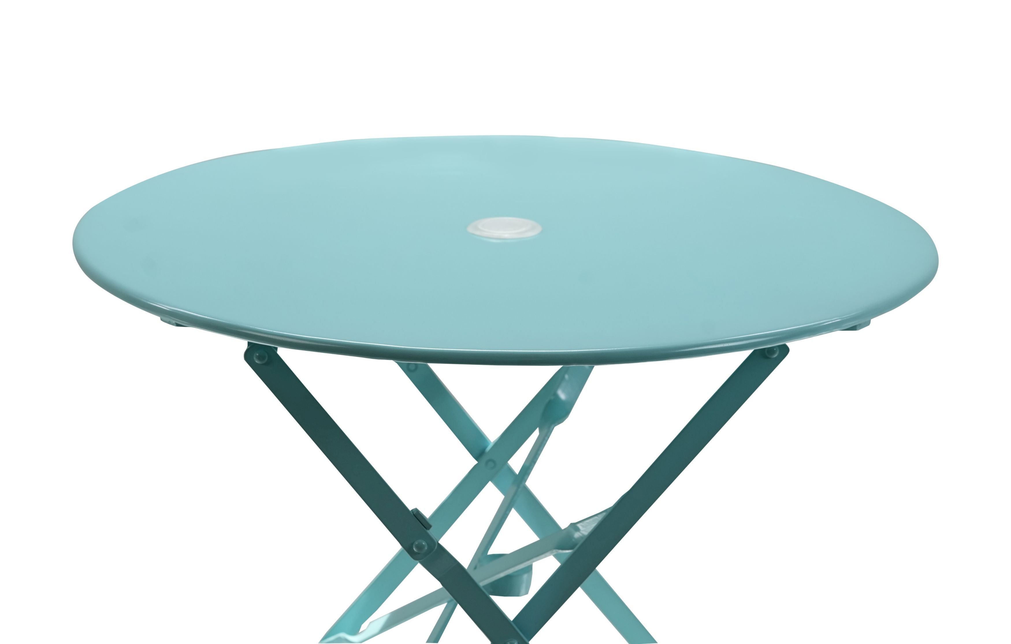 30" Aqua Rounded Aluminum Folding Outdoor Bistro Table with Umbrella Hole-Outdoor Tables-DECOROLALA