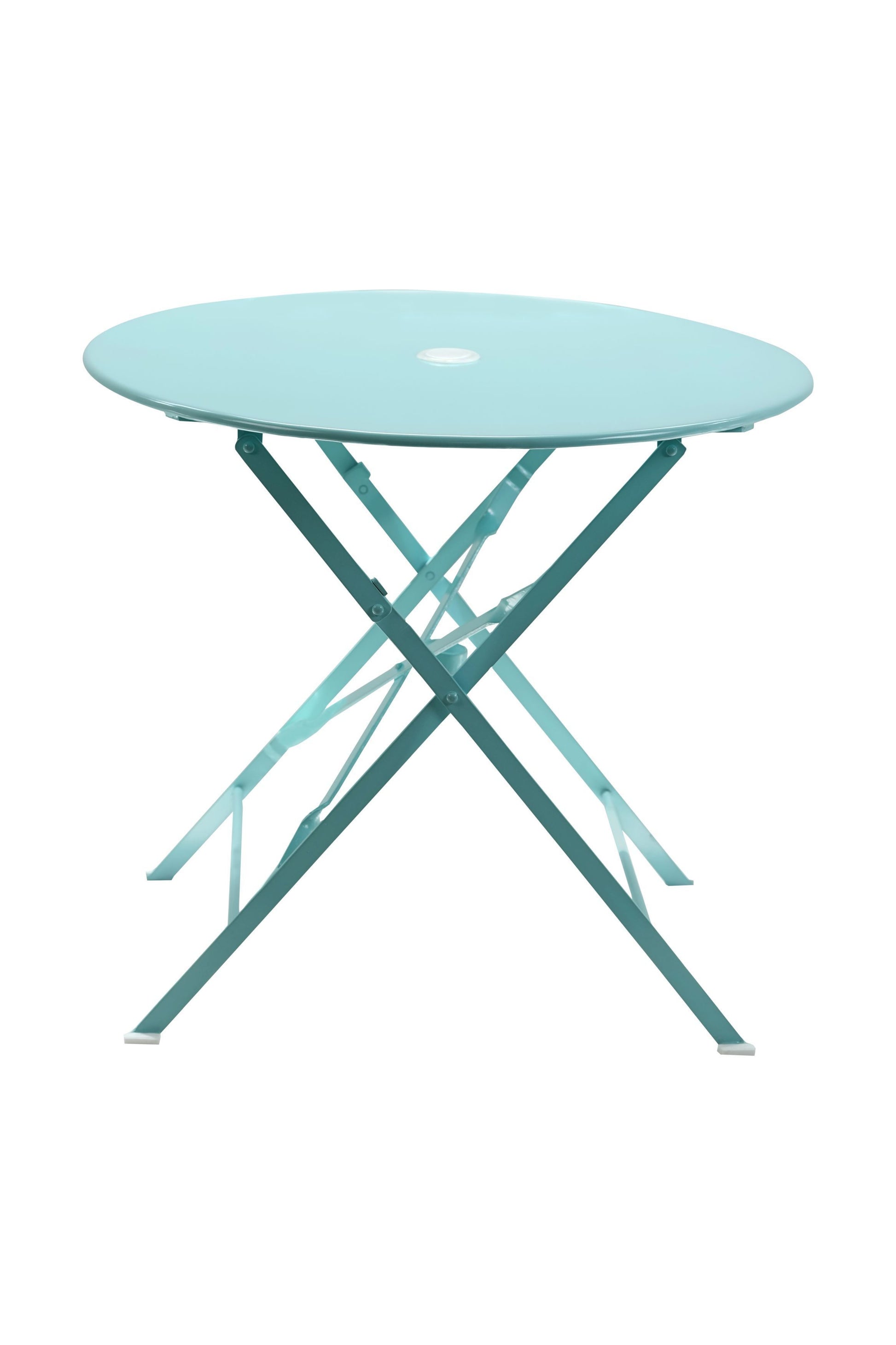30" Aqua Rounded Aluminum Folding Outdoor Bistro Table with Umbrella Hole-Outdoor Tables-DECOROLALA