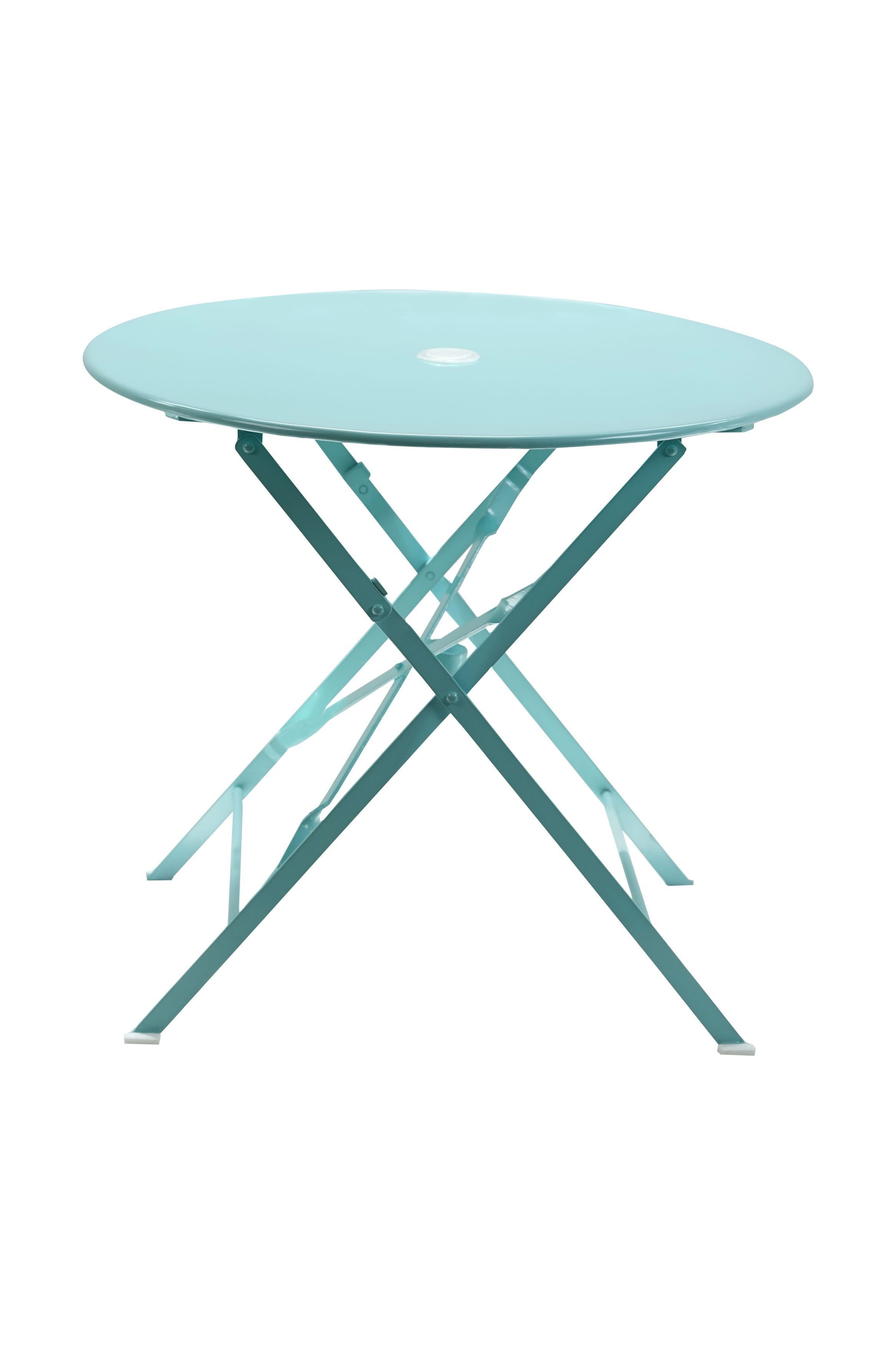 30" Aqua Rounded Aluminum Folding Outdoor Bistro Table with Umbrella Hole-Outdoor Tables-DECOROLALA