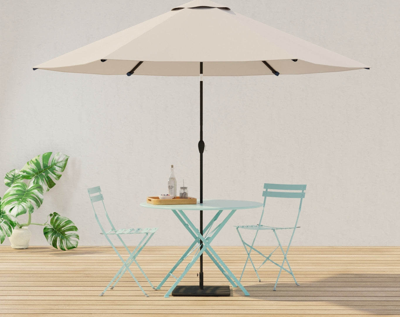 30" Aqua Rounded Aluminum Folding Outdoor Bistro Table with Umbrella Hole-Outdoor Tables-DECOROLALA