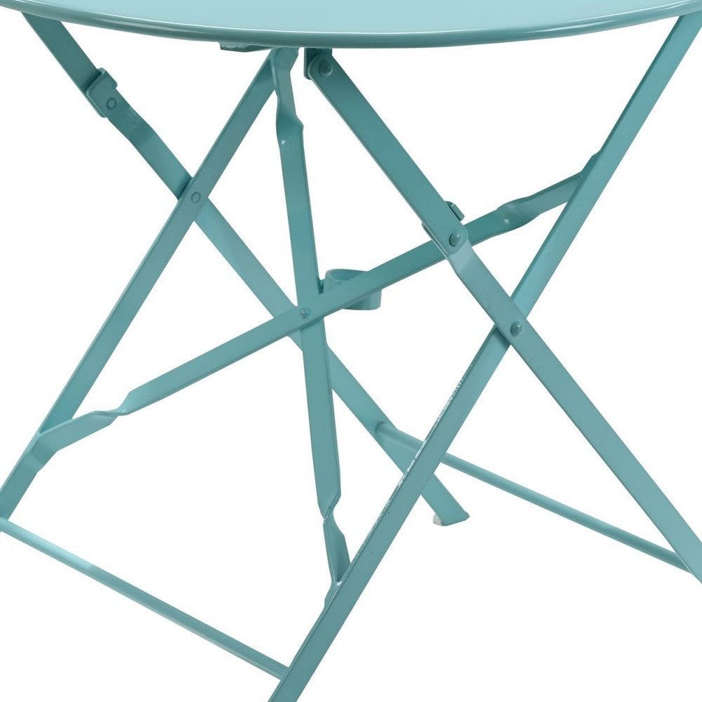 30" Aqua Rounded Aluminum Folding Outdoor Bistro Table with Umbrella Hole-Outdoor Tables-DECOROLALA