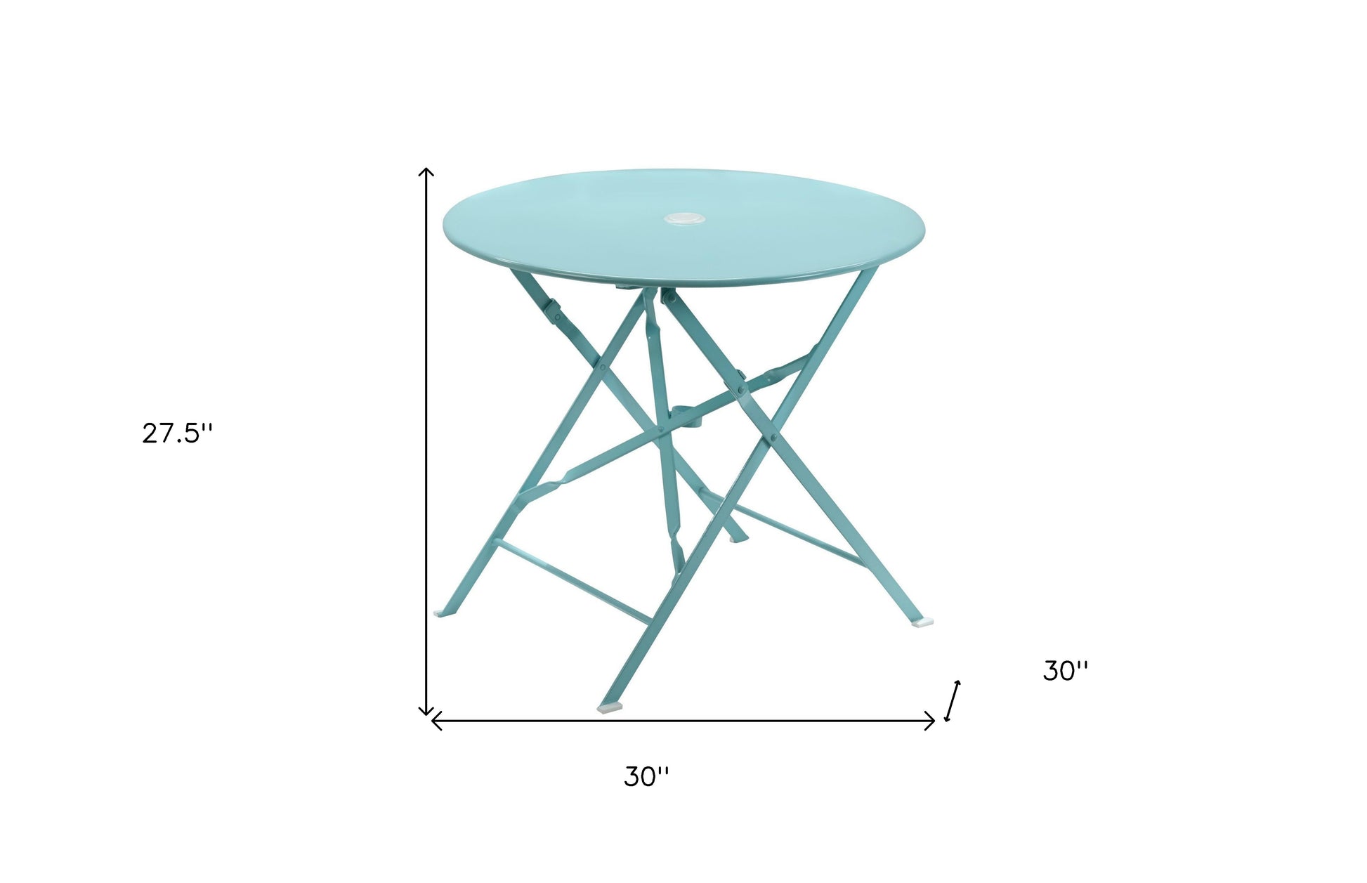 30" Aqua Rounded Aluminum Folding Outdoor Bistro Table with Umbrella Hole-Outdoor Tables-DECOROLALA