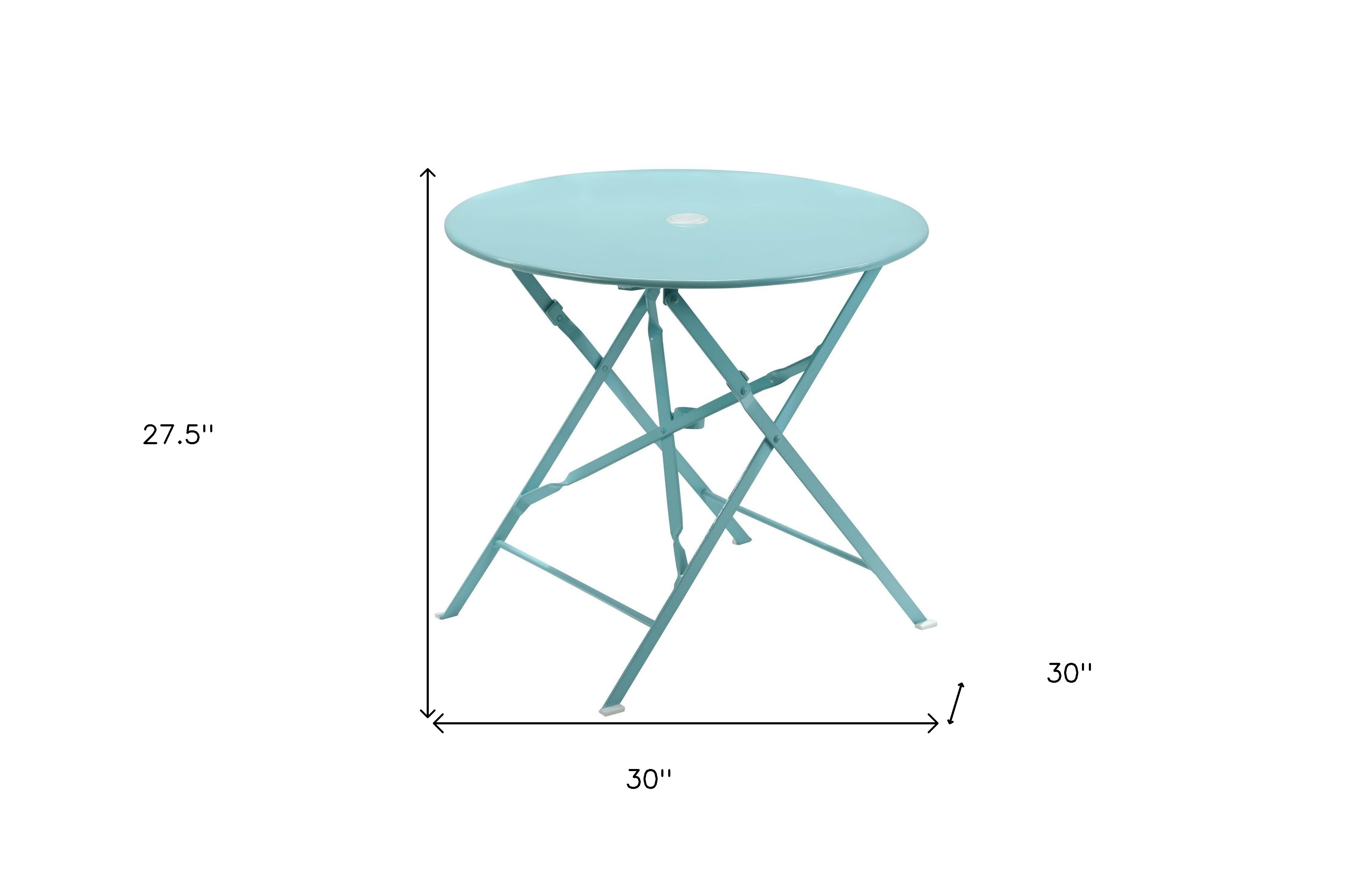 30" Aqua Rounded Aluminum Folding Outdoor Bistro Table with Umbrella Hole-Outdoor Tables-DECOROLALA