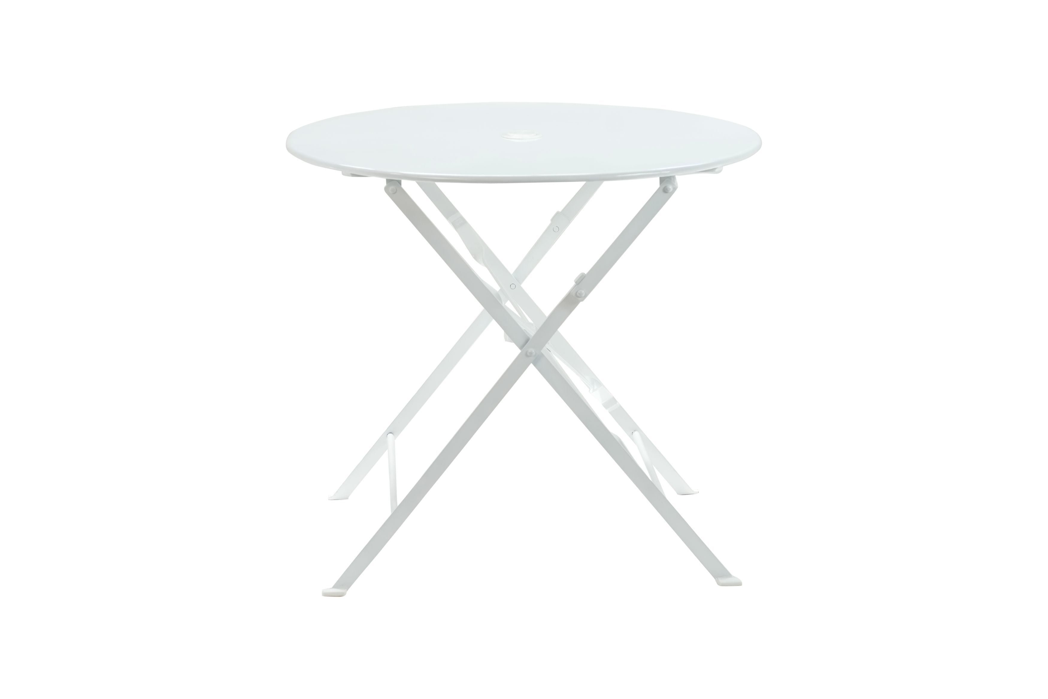 30" White Rounded Aluminum Folding Outdoor Bistro Table with Umbrella Hole-Outdoor Tables-DECOROLALA
