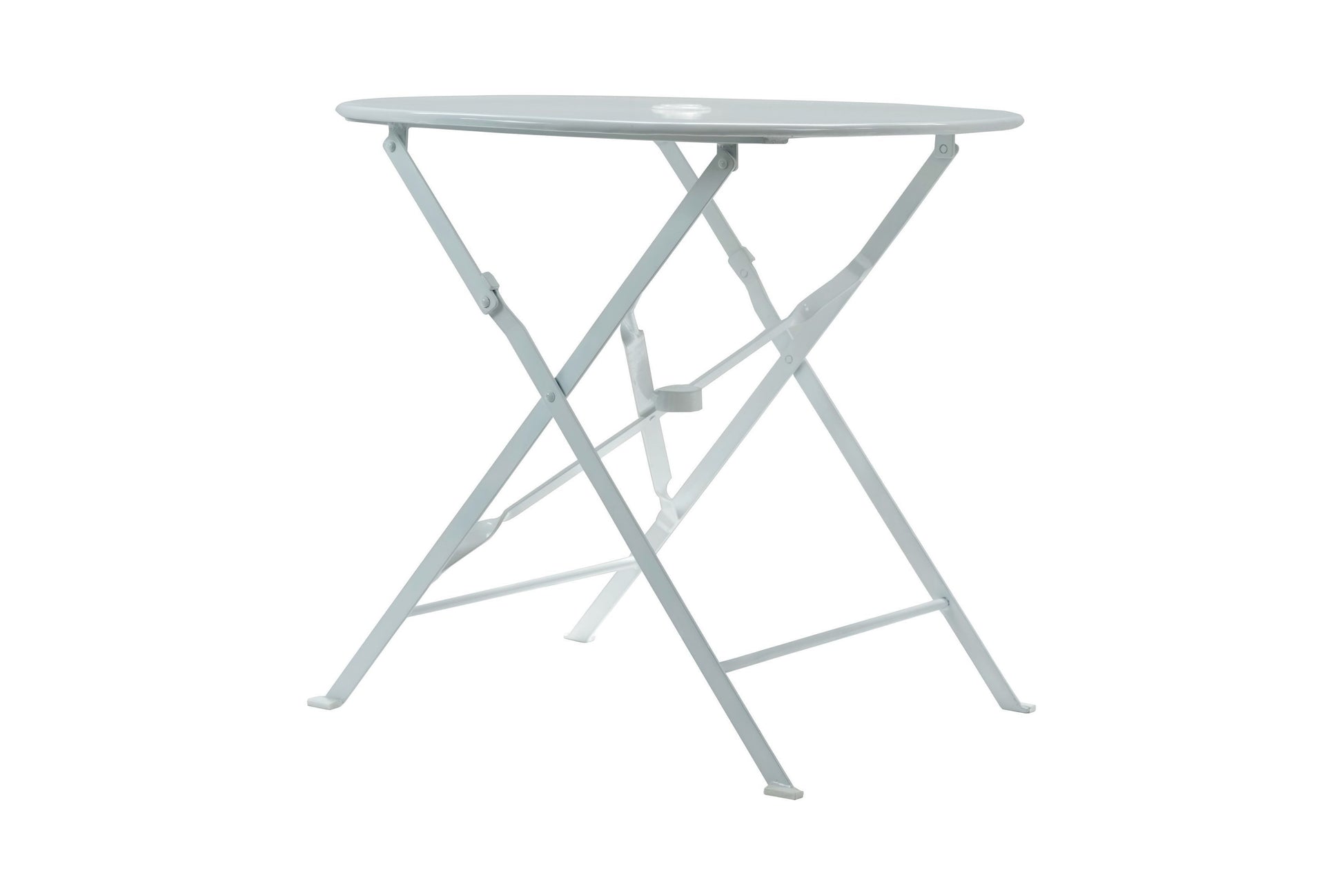 30" White Rounded Aluminum Folding Outdoor Bistro Table with Umbrella Hole-Outdoor Tables-DECOROLALA