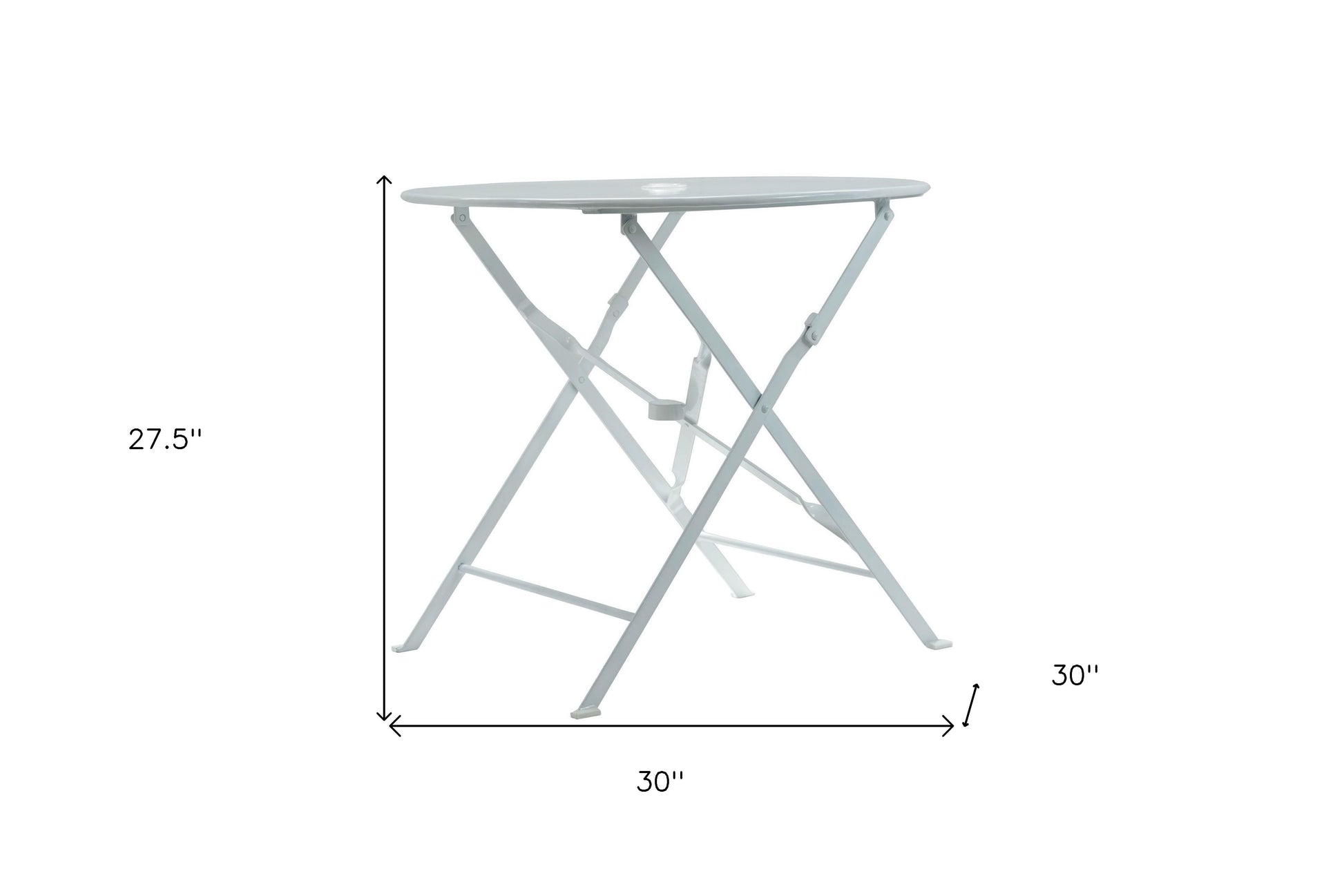 30" White Rounded Aluminum Folding Outdoor Bistro Table with Umbrella Hole-Outdoor Tables-DECOROLALA