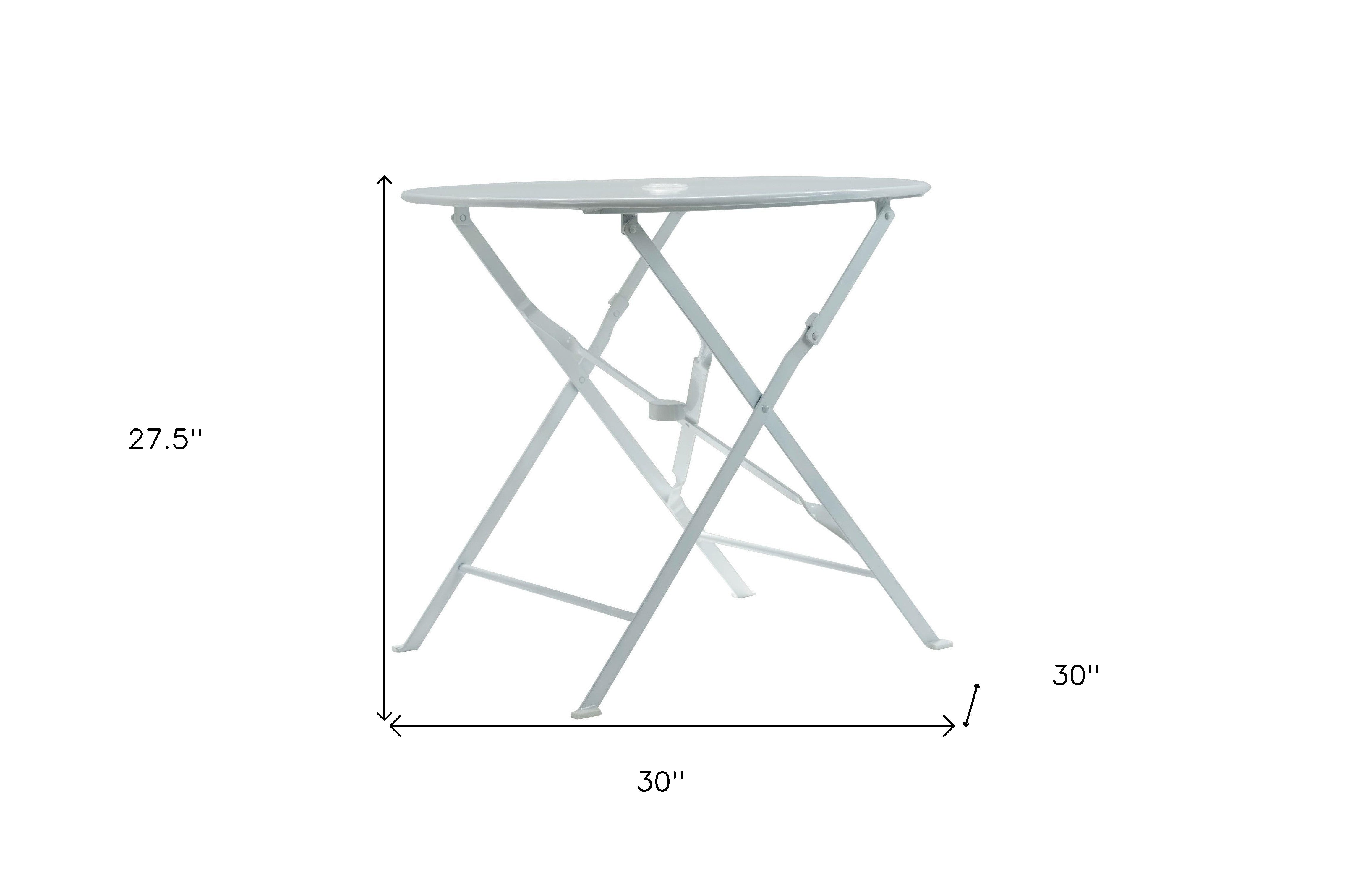 30" White Rounded Aluminum Folding Outdoor Bistro Table with Umbrella Hole-Outdoor Tables-DECOROLALA