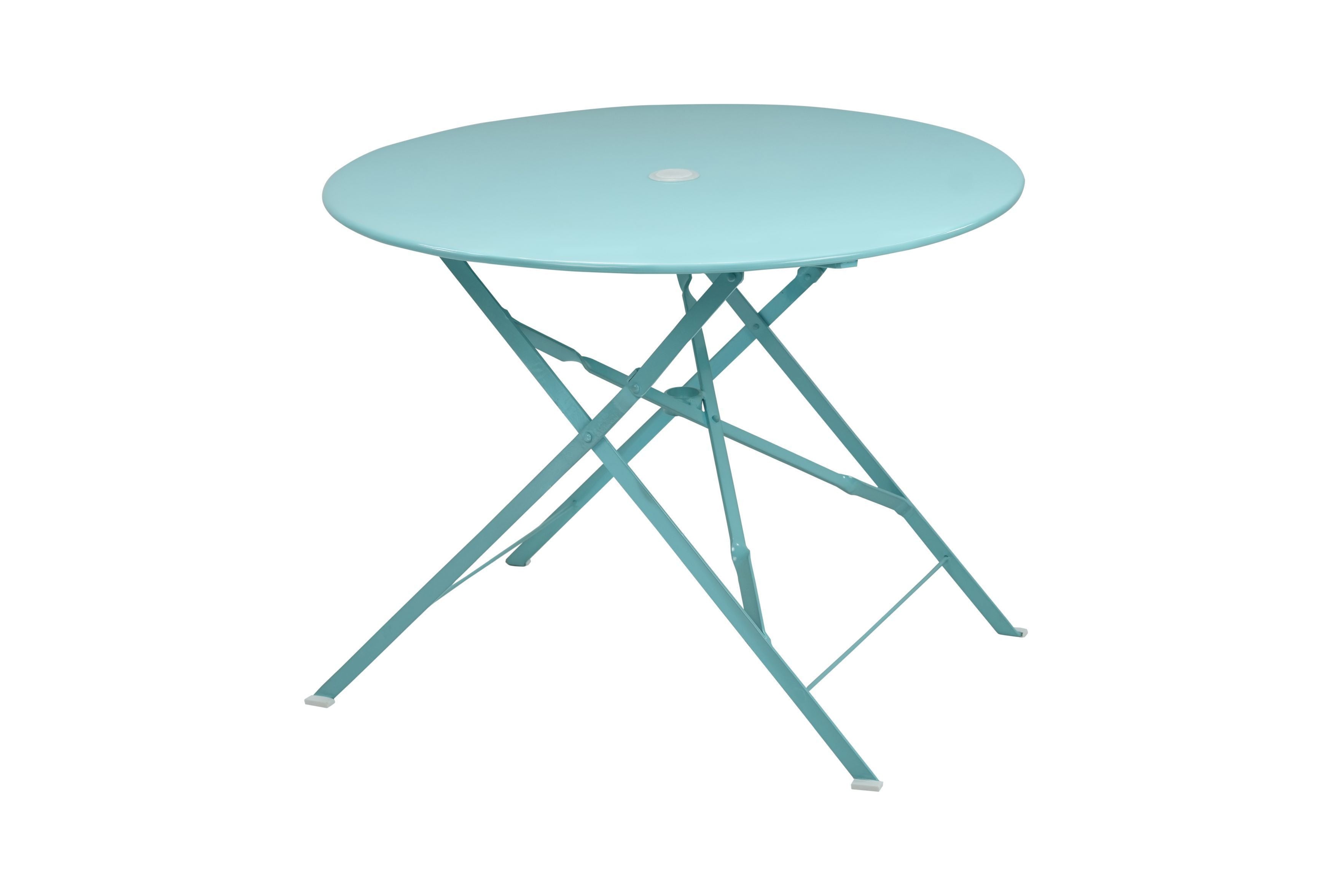 36" Aqua Rounded Aluminum Folding Outdoor Dining Table with Umbrella Hole-Outdoor Tables-DECOROLALA