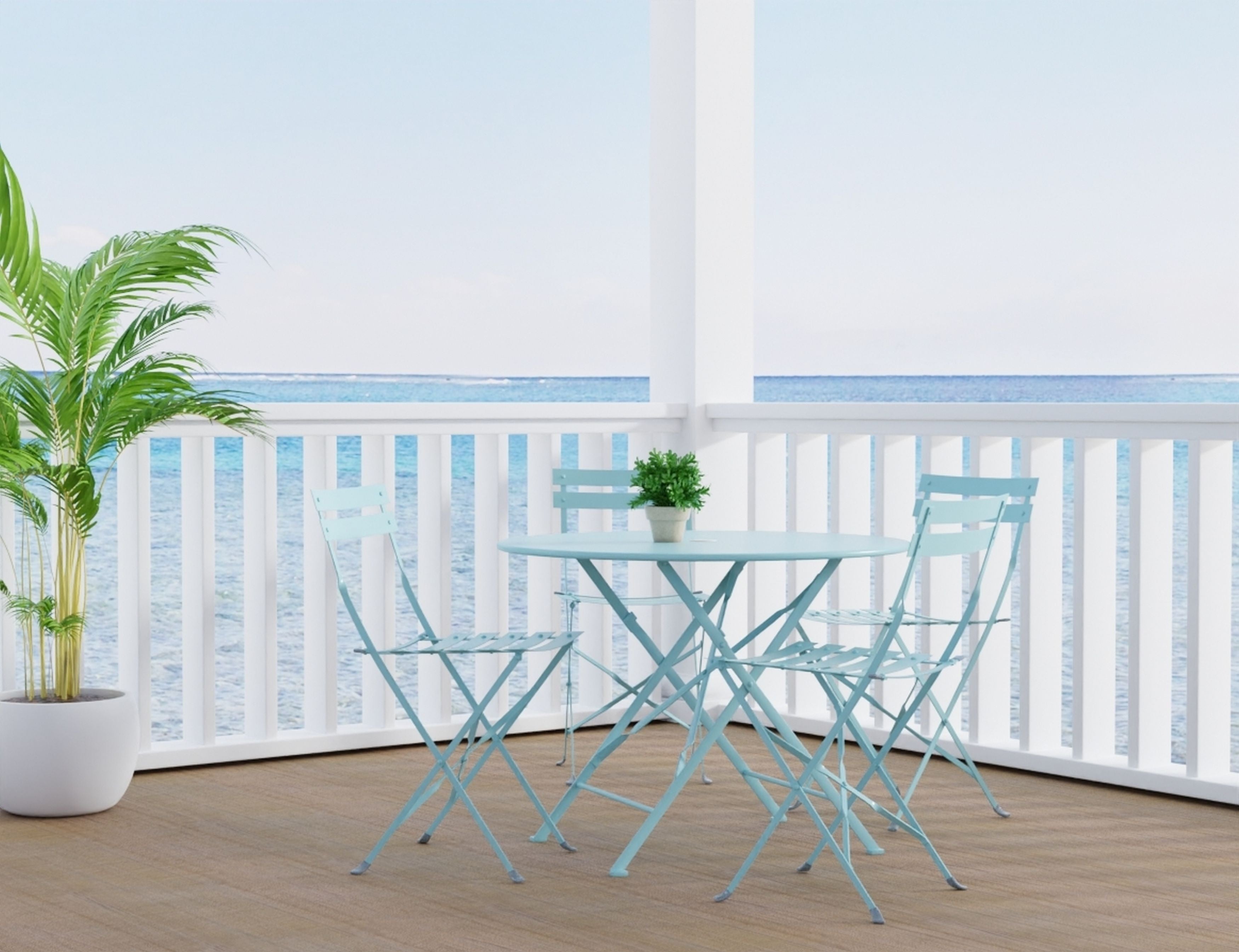36" Aqua Rounded Aluminum Folding Outdoor Dining Table with Umbrella Hole-Outdoor Tables-DECOROLALA