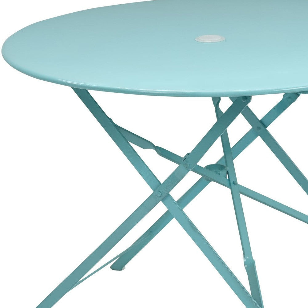 36" Aqua Rounded Aluminum Folding Outdoor Dining Table with Umbrella Hole-Outdoor Tables-DECOROLALA