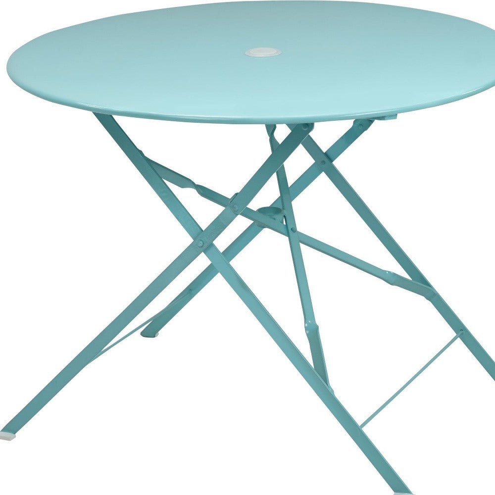 36" Aqua Rounded Aluminum Folding Outdoor Dining Table with Umbrella Hole-Outdoor Tables-DECOROLALA
