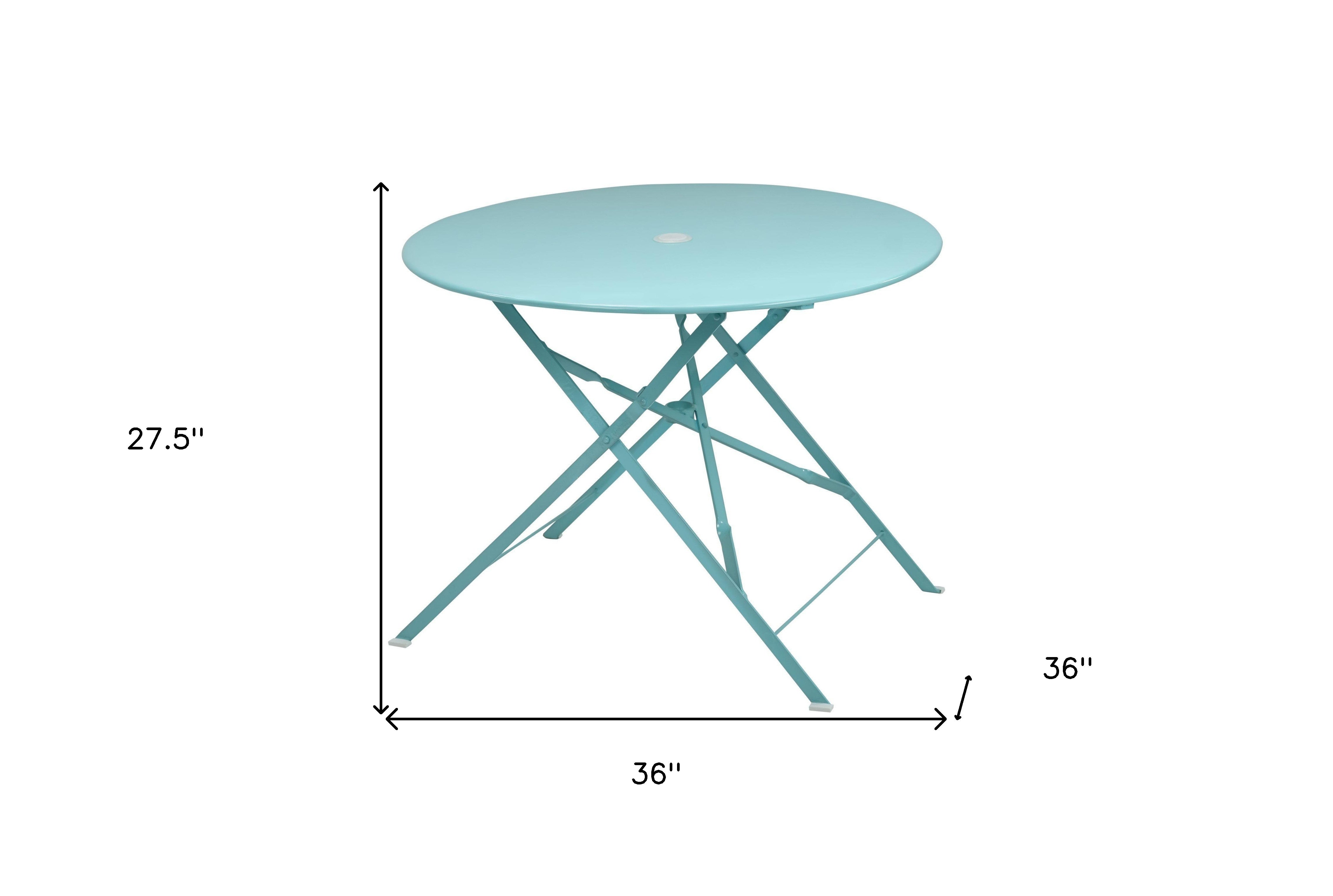 36" Aqua Rounded Aluminum Folding Outdoor Dining Table with Umbrella Hole-Outdoor Tables-DECOROLALA