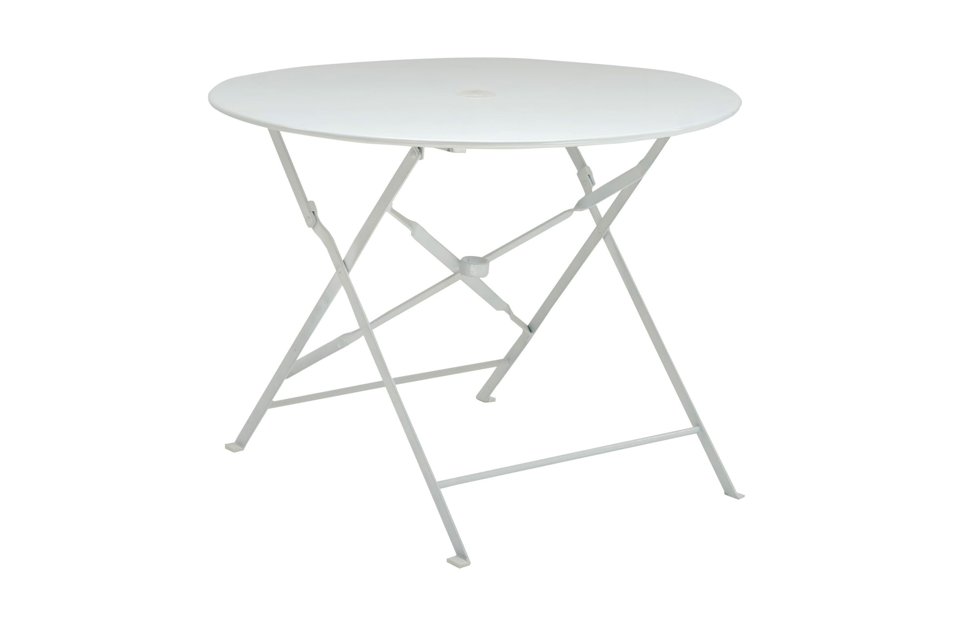 36" White Rounded Aluminum Folding Outdoor Dining Table with Umbrella Hole-Outdoor Tables-DECOROLALA