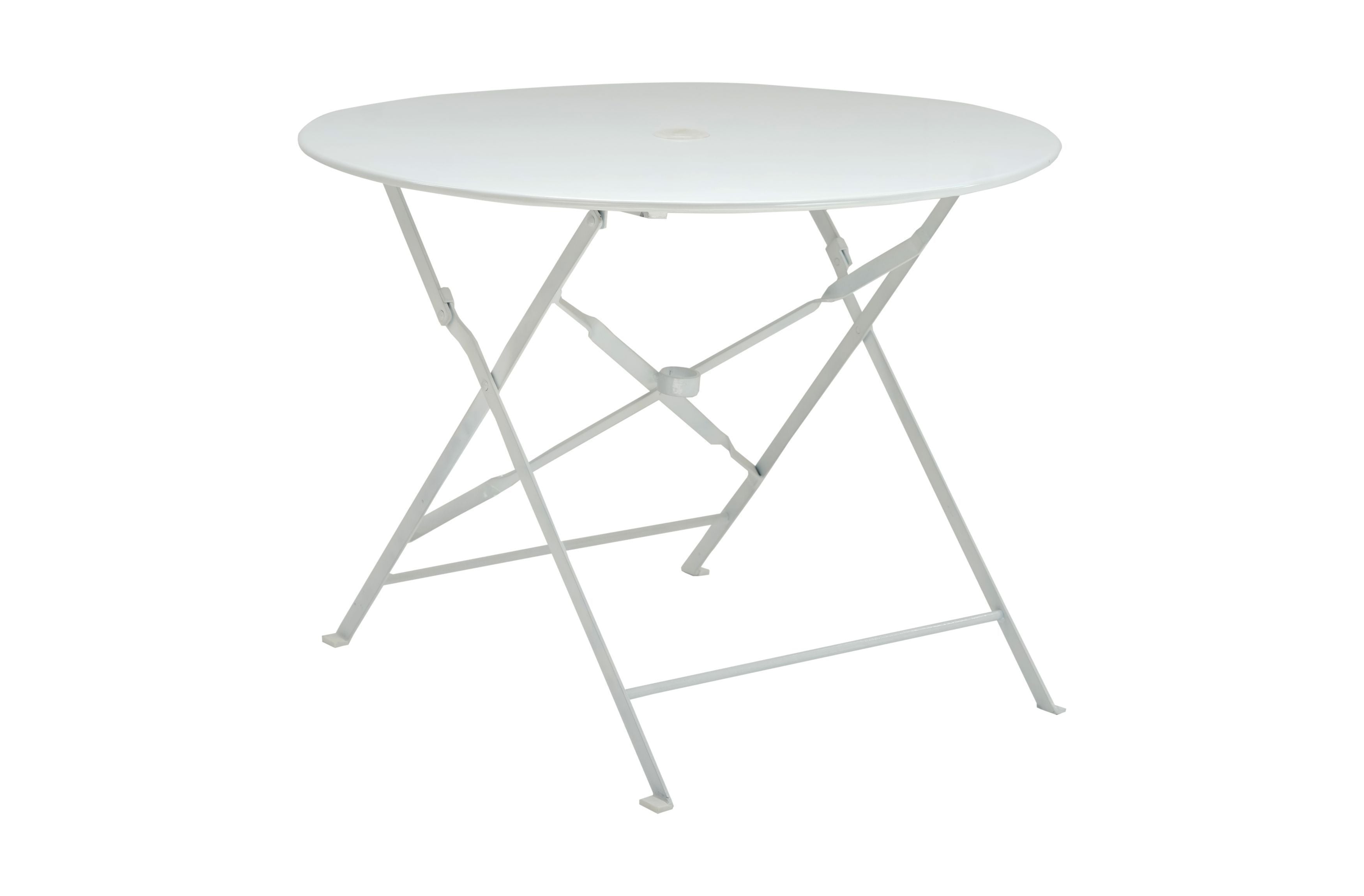 36" White Rounded Aluminum Folding Outdoor Dining Table with Umbrella Hole-Outdoor Tables-DECOROLALA