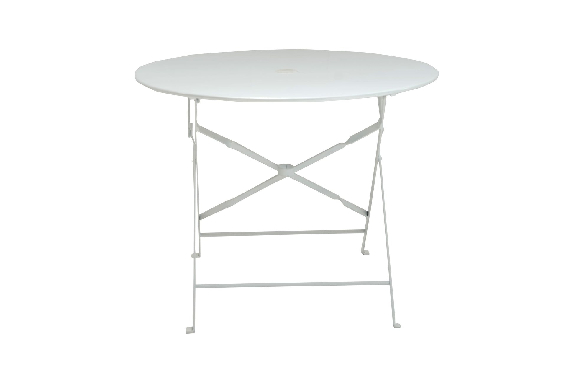 36" White Rounded Aluminum Folding Outdoor Dining Table with Umbrella Hole-Outdoor Tables-DECOROLALA