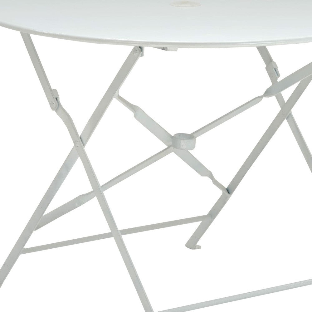 36" White Rounded Aluminum Folding Outdoor Dining Table with Umbrella Hole-Outdoor Tables-DECOROLALA