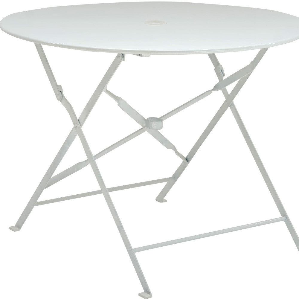 36" White Rounded Aluminum Folding Outdoor Dining Table with Umbrella Hole-Outdoor Tables-DECOROLALA