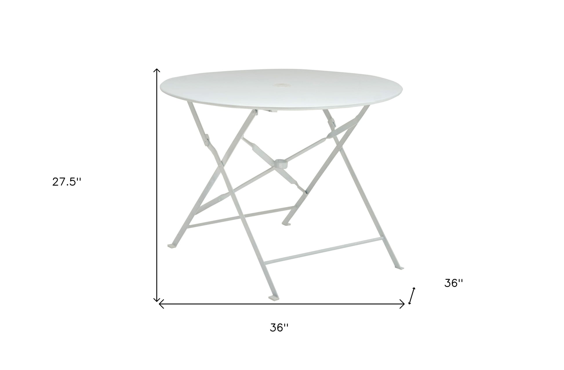 36" White Rounded Aluminum Folding Outdoor Dining Table with Umbrella Hole-Outdoor Tables-DECOROLALA