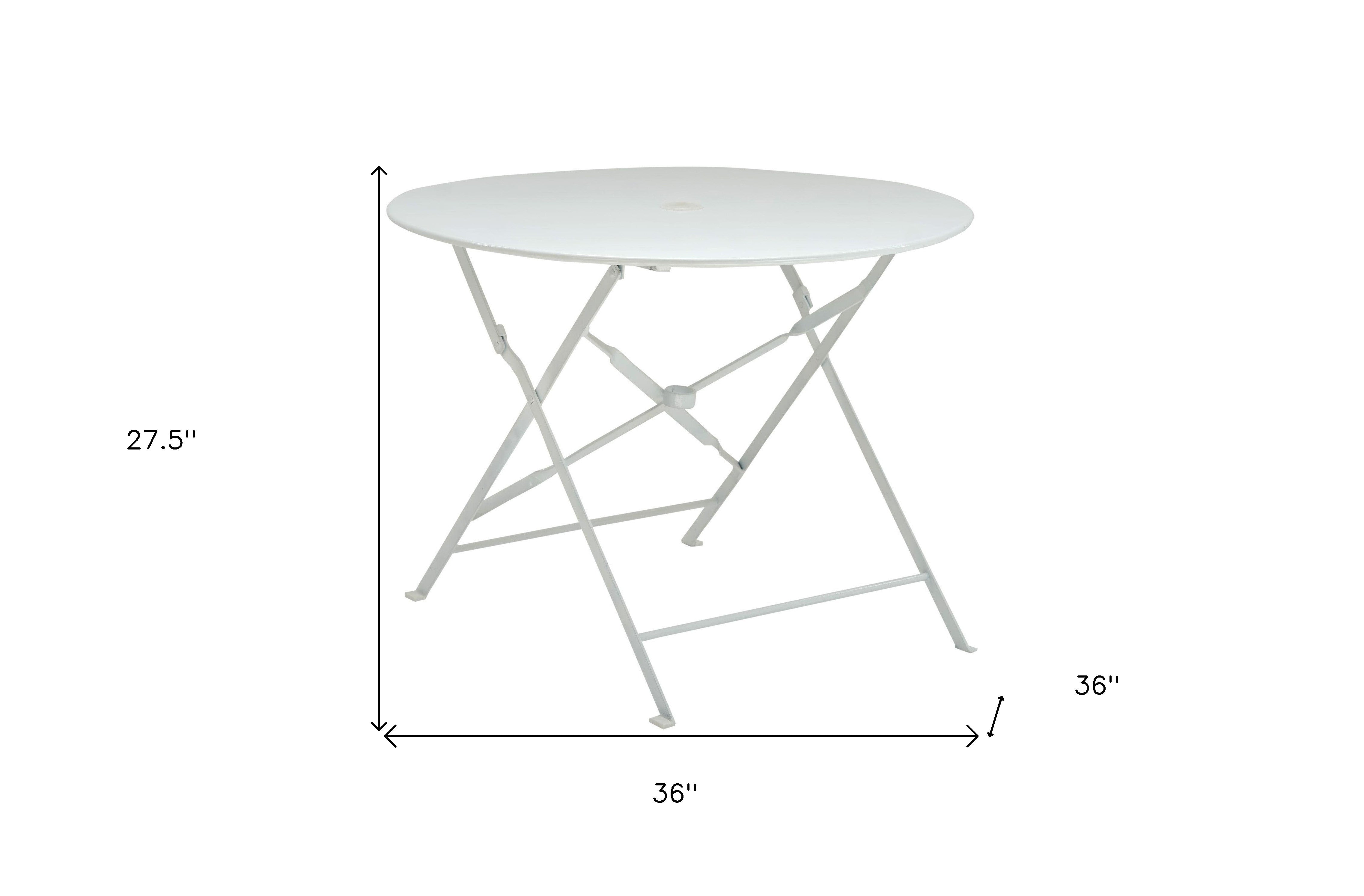 36" White Rounded Aluminum Folding Outdoor Dining Table with Umbrella Hole-Outdoor Tables-DECOROLALA