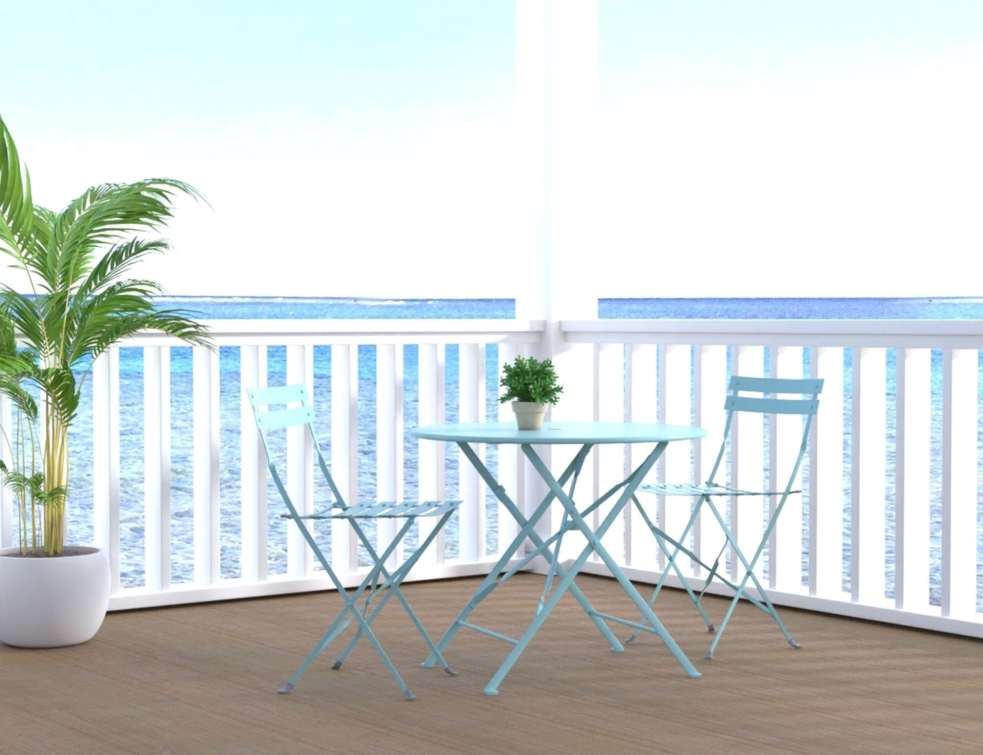 Set of Two Teal Blue Aluminum Outdoor Folding Dining Chairs-Outdoor Chairs-DECOROLALA