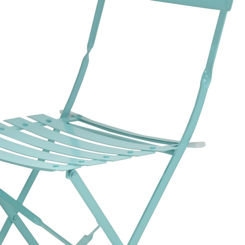 Set of Two Teal Blue Aluminum Outdoor Folding Dining Chairs-Outdoor Chairs-DECOROLALA