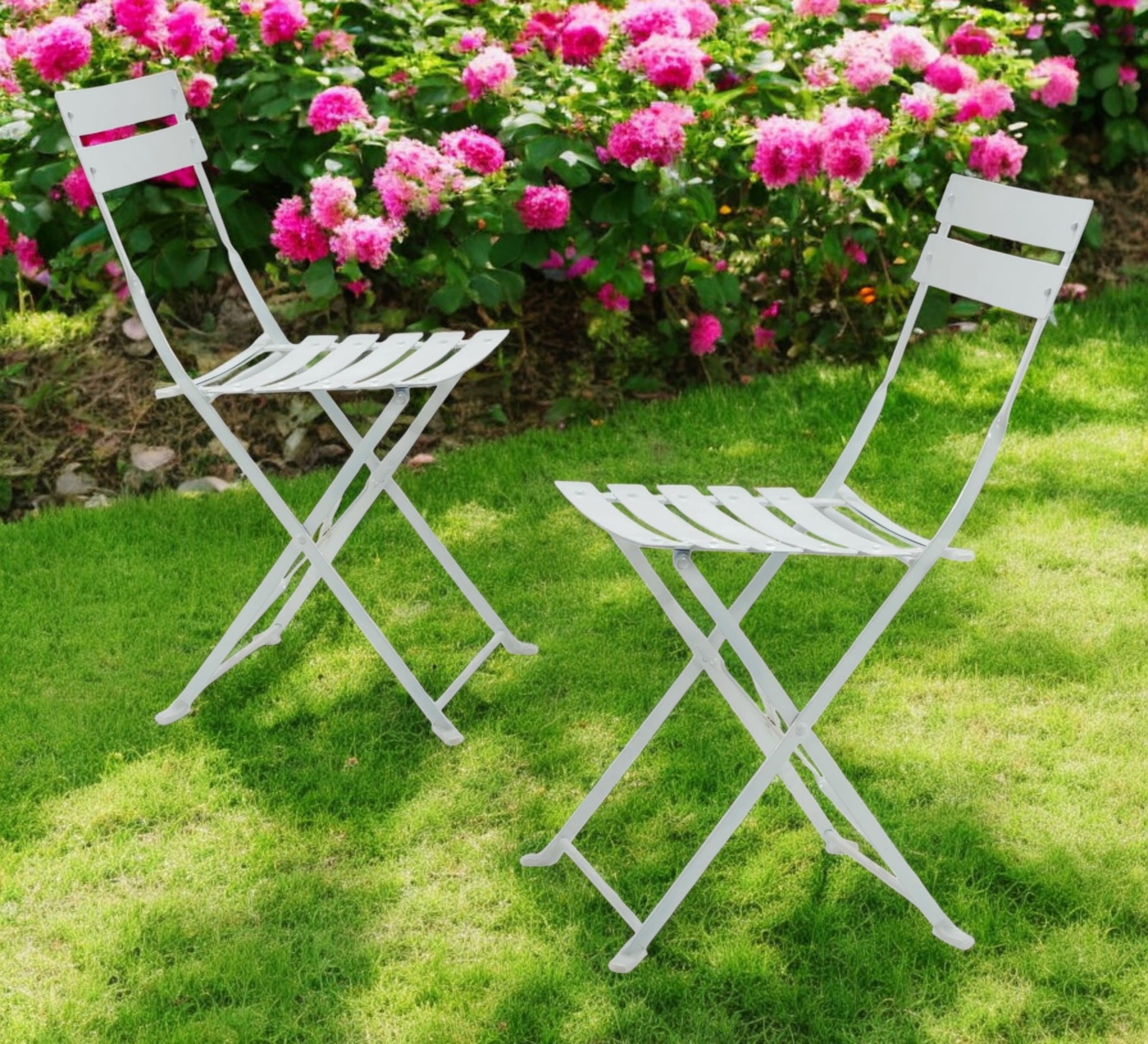 Set of Two White Aluminum Outdoor Folding Dining Chairs-0