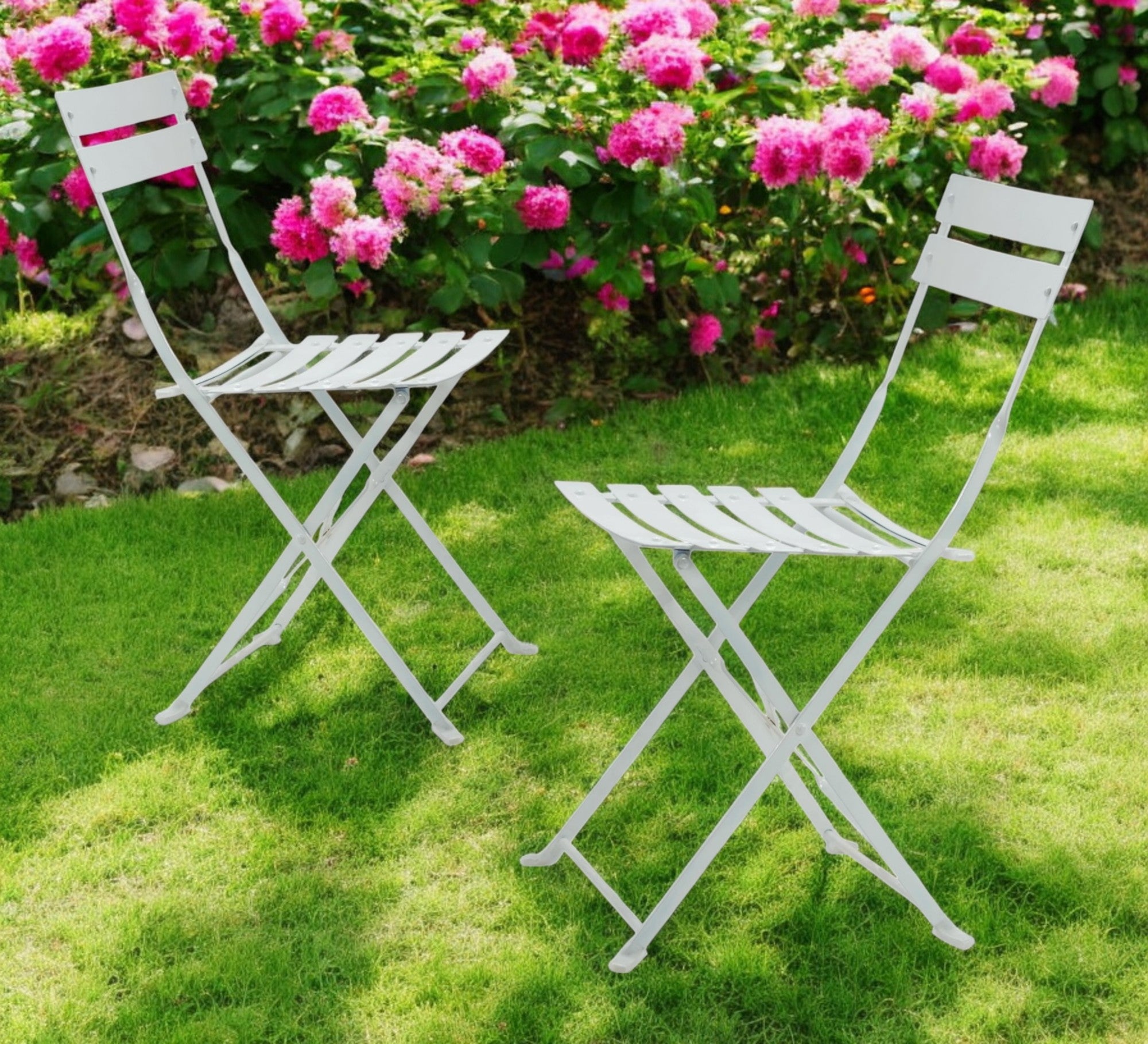 Set of Two White Aluminum Outdoor Folding Dining Chairs-0