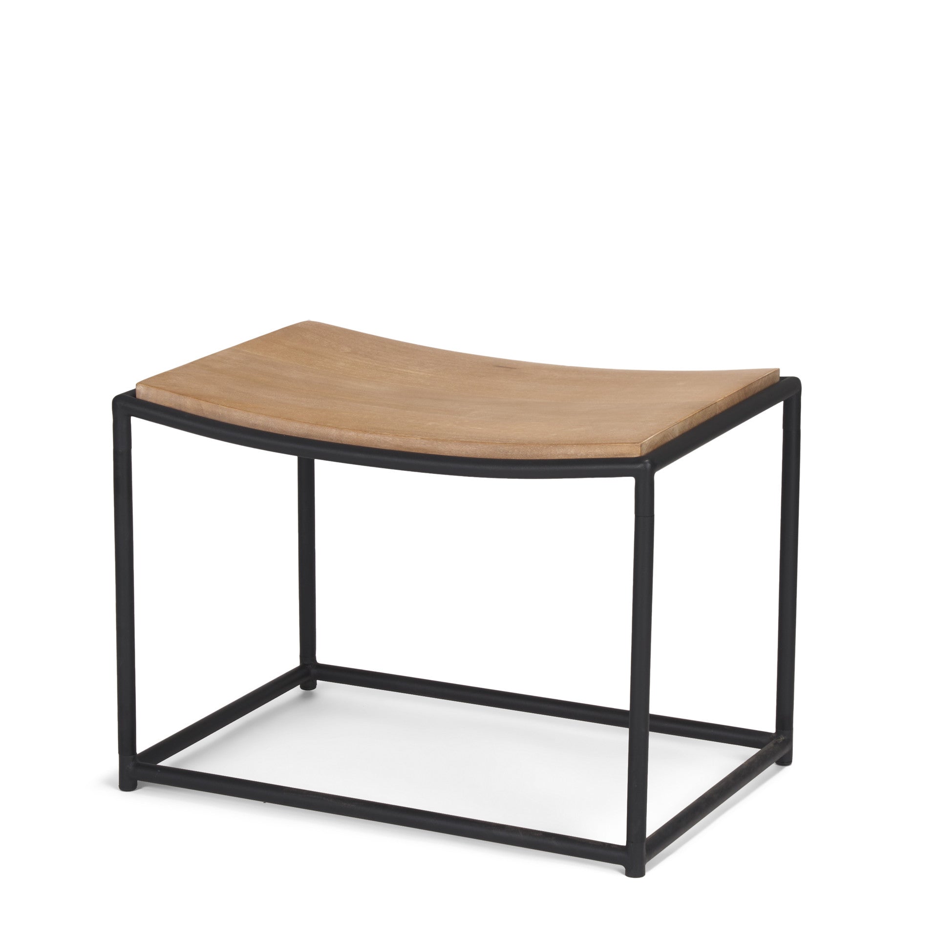 16" Brown and Black Solid Wood Footstool-1