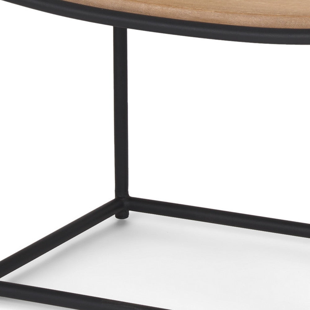 16" Brown and Black Solid Wood Footstool-2