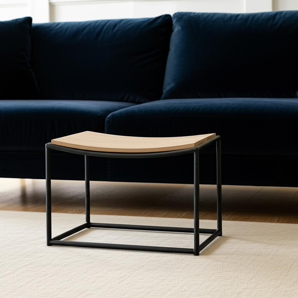 16" Brown and Black Solid Wood Footstool-0
