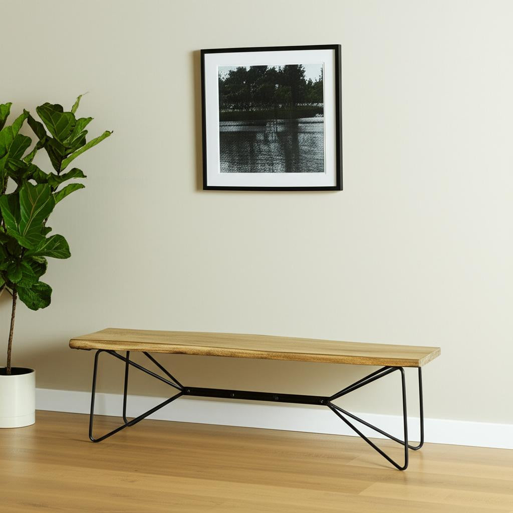 66" Natural and Black Solid Wood Live Edge Bench-Benches-DECOROLALA
