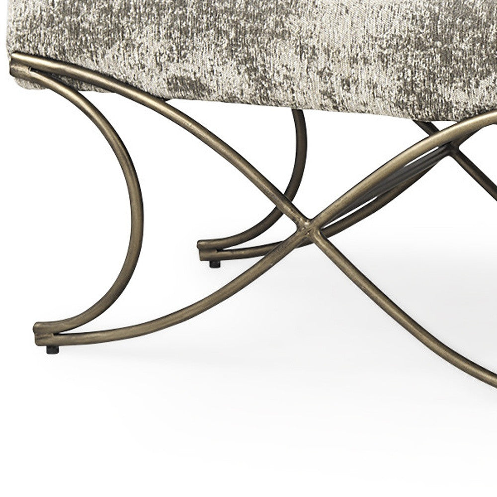 55" Gray and Gold Chenille and Metal Upholstered Bench-Benches-DECOROLALA