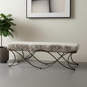 55" Gray and Gold Chenille and Metal Upholstered Bench-Benches-DECOROLALA