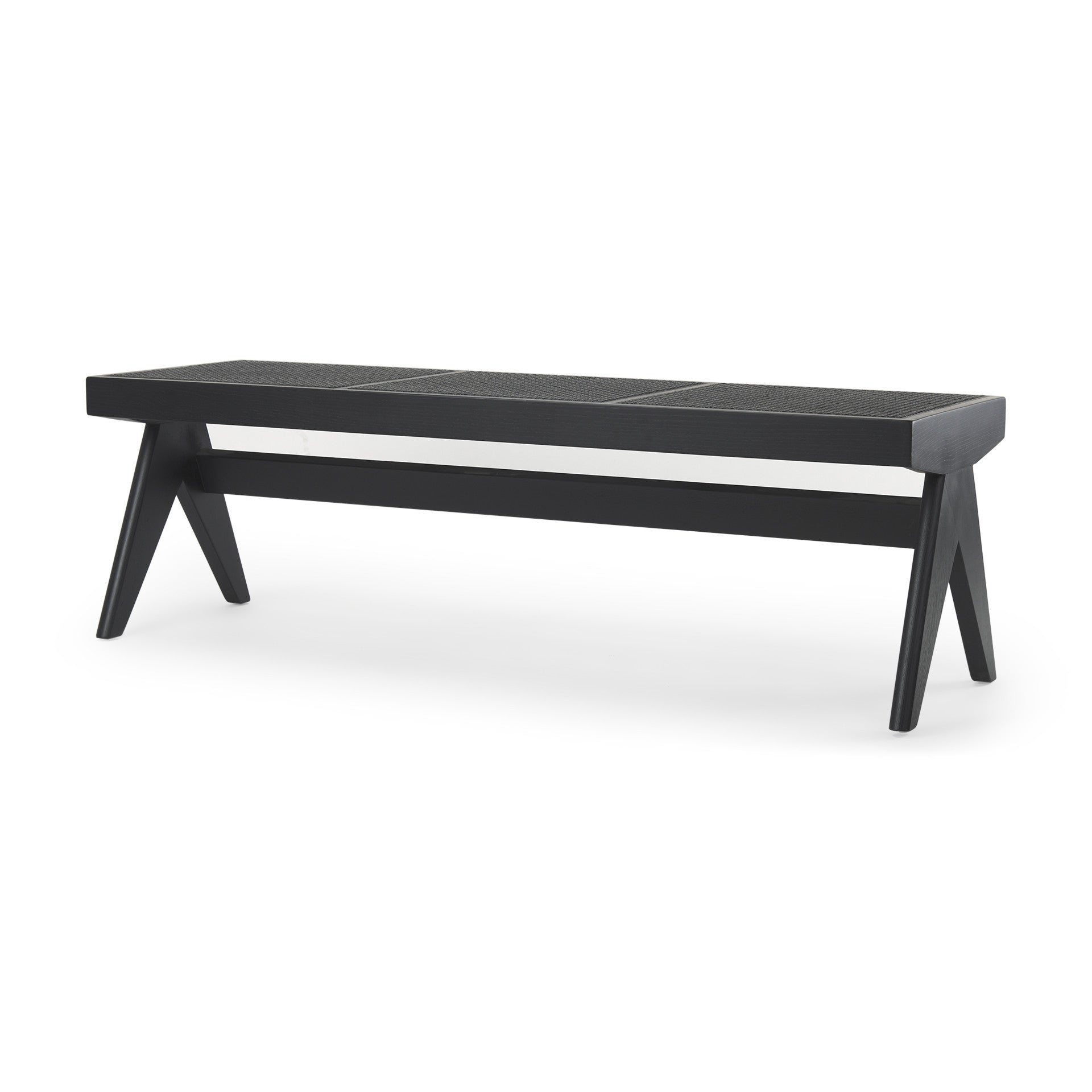 59" Black Solid Wood and Cane Dining Bench-Benches-DECOROLALA