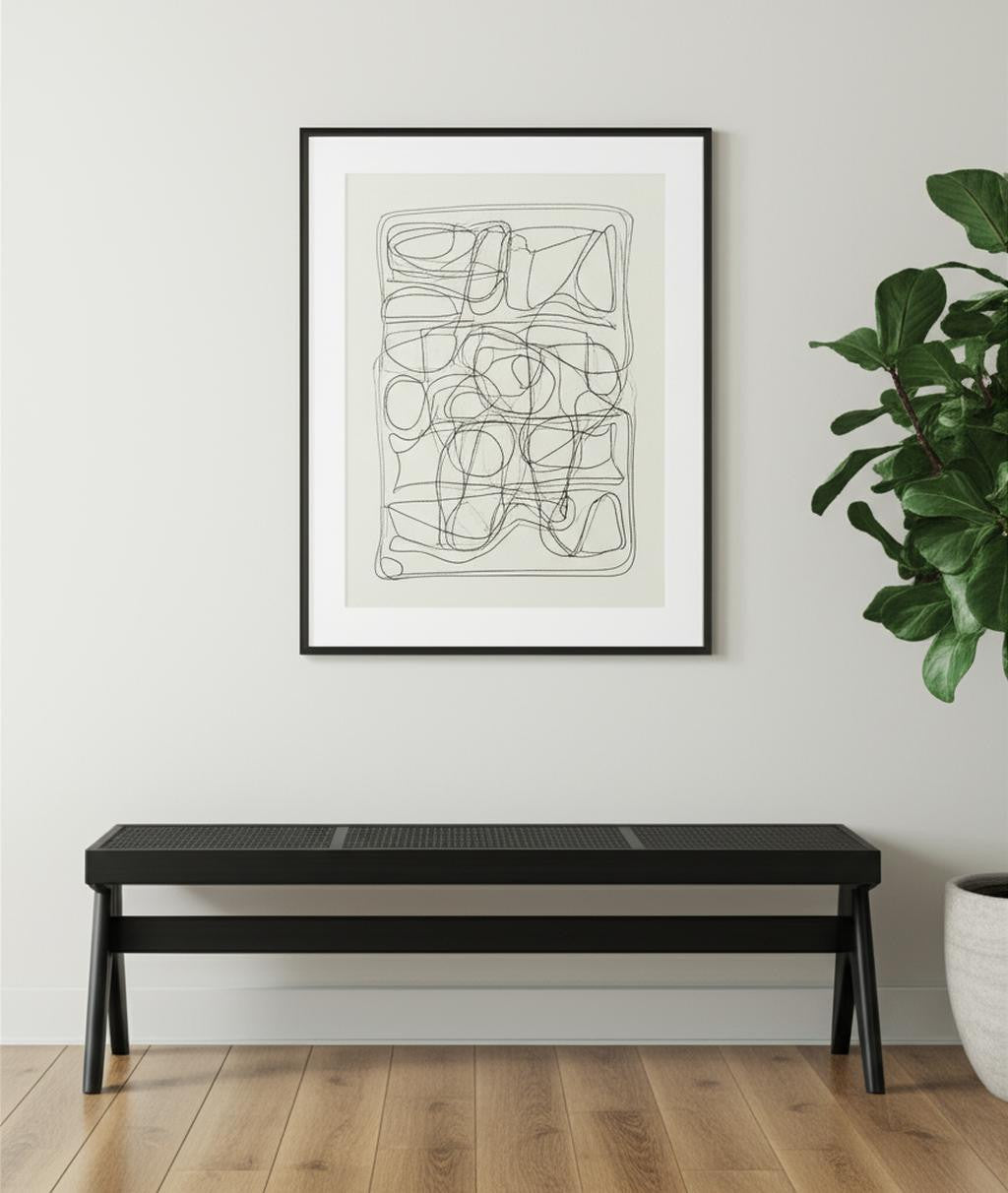 59" Black Solid Wood and Cane Dining Bench-Benches-DECOROLALA