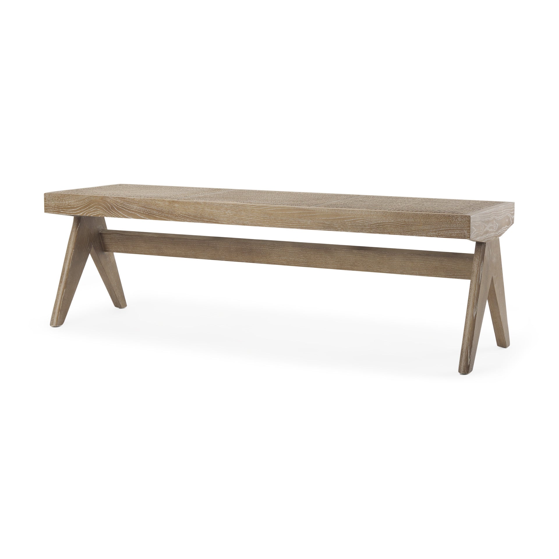 59" Brown Cane And Solid Wood Bench-Benches-DECOROLALA