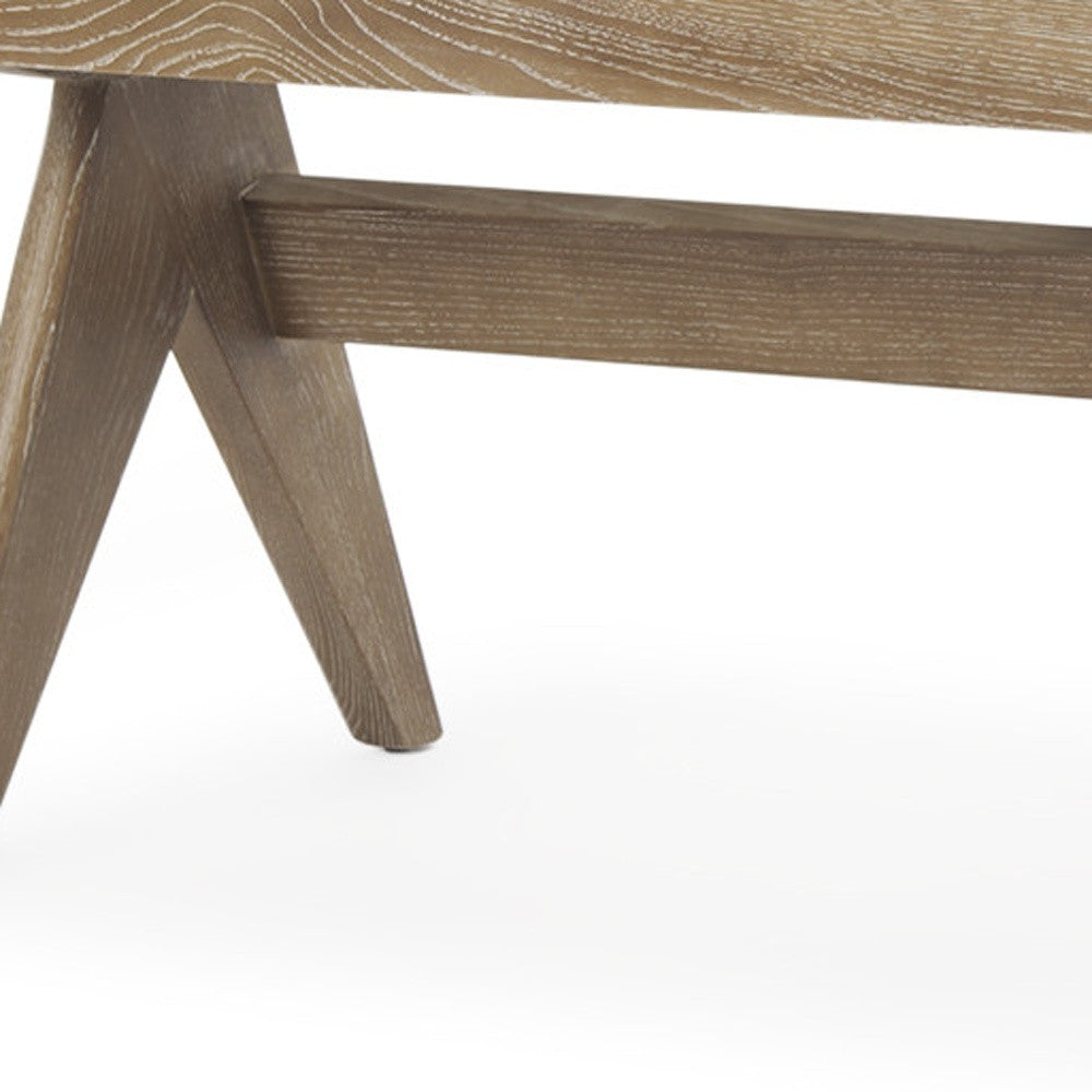 59" Brown Cane And Solid Wood Bench-Benches-DECOROLALA