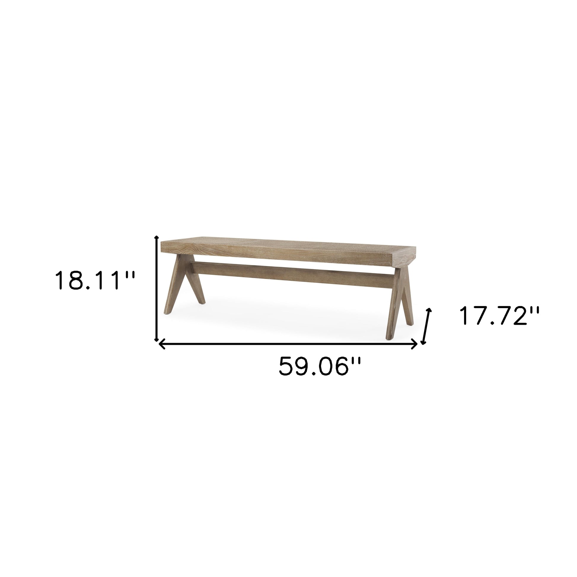 59" Brown Cane And Solid Wood Bench-Benches-DECOROLALA