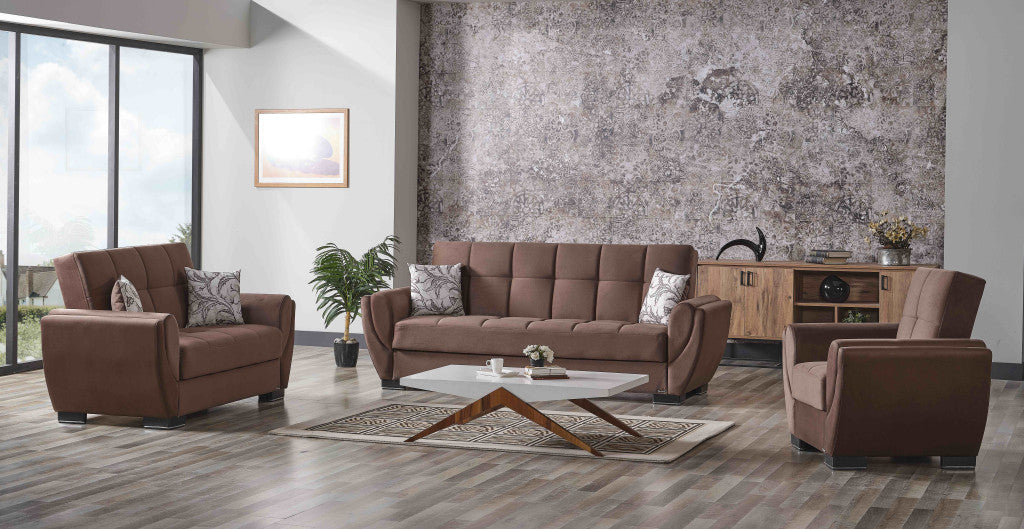 93" Brown Microfiber Convertible Futon Sleeper Sofa And Toss Pillows With Storage-6